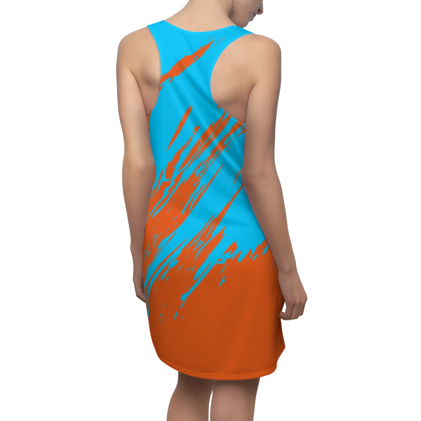 Türkis-Oranges Racerback Kleid mit abstraktem Pinselprint