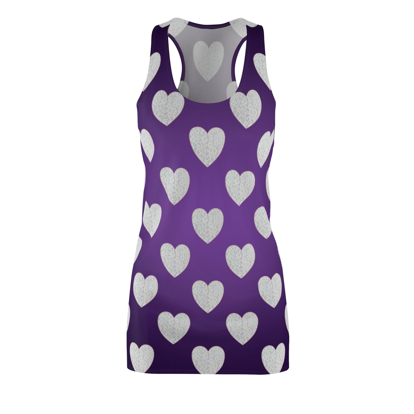 Violettes Racerback Kleid mit Herzmuster & sanftem Farbverlauf
