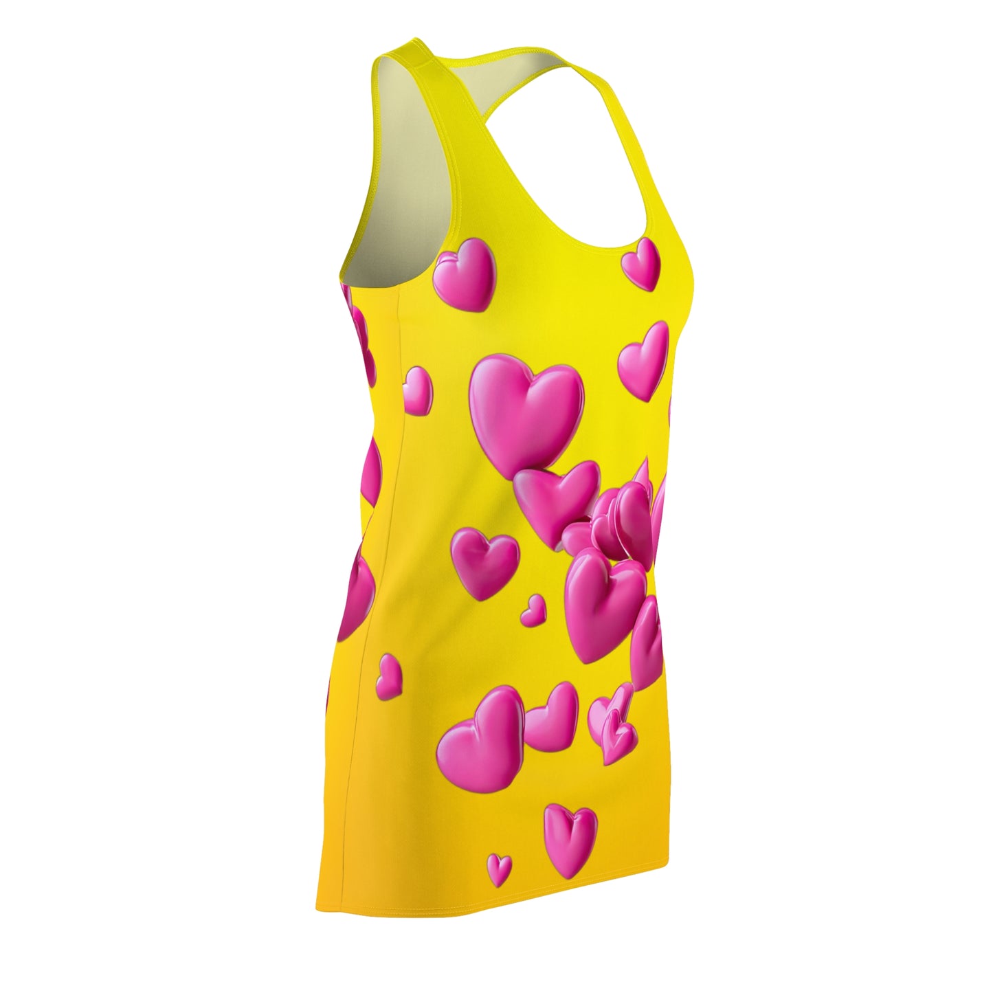 Gelbes Racerback Kleid mit pinken 3D Herzen – Farbverlauf
