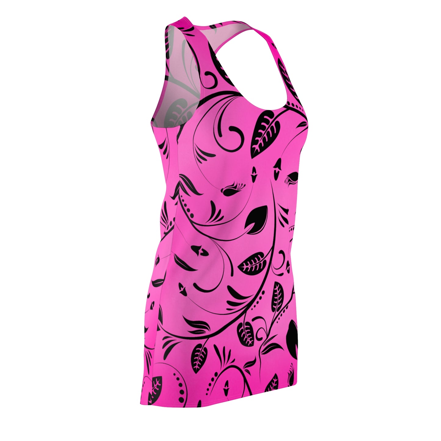 Racerback Damenkleid – Pinker Farbverlauf mit floralem Rankenmuster