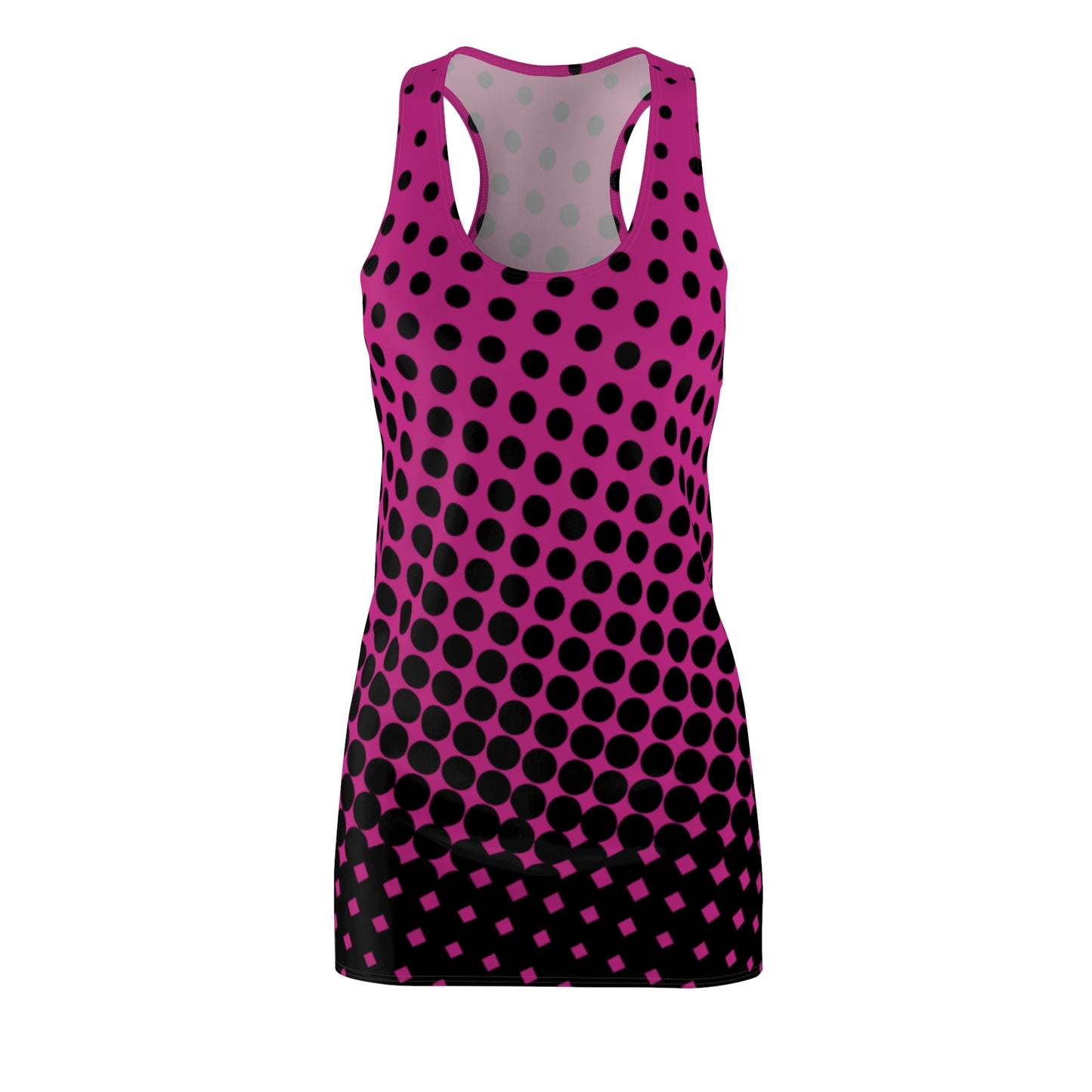 Black and Pink Polka Dot Racerback – Retro Sleeveless Mini Dress