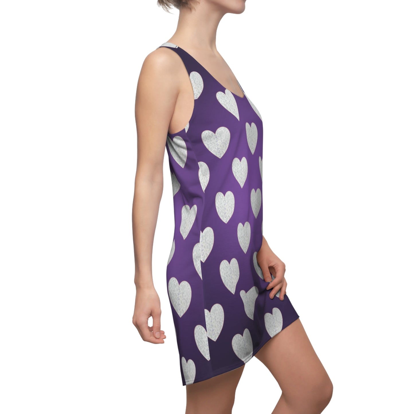 Violettes Racerback Kleid mit Herzmuster & sanftem Farbverlauf