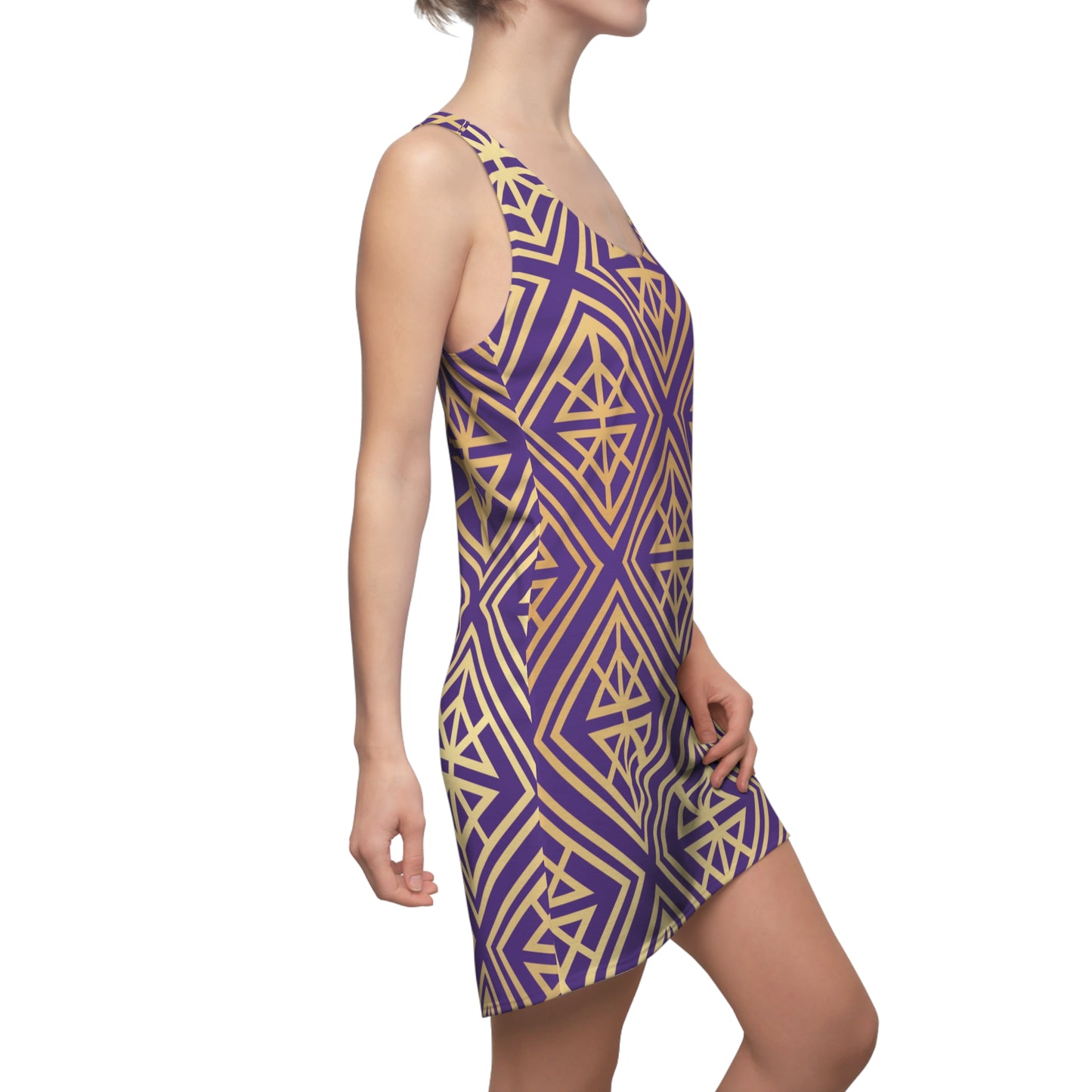 Luxury Racerback Dress mit Geometric Gold Line Muster purple