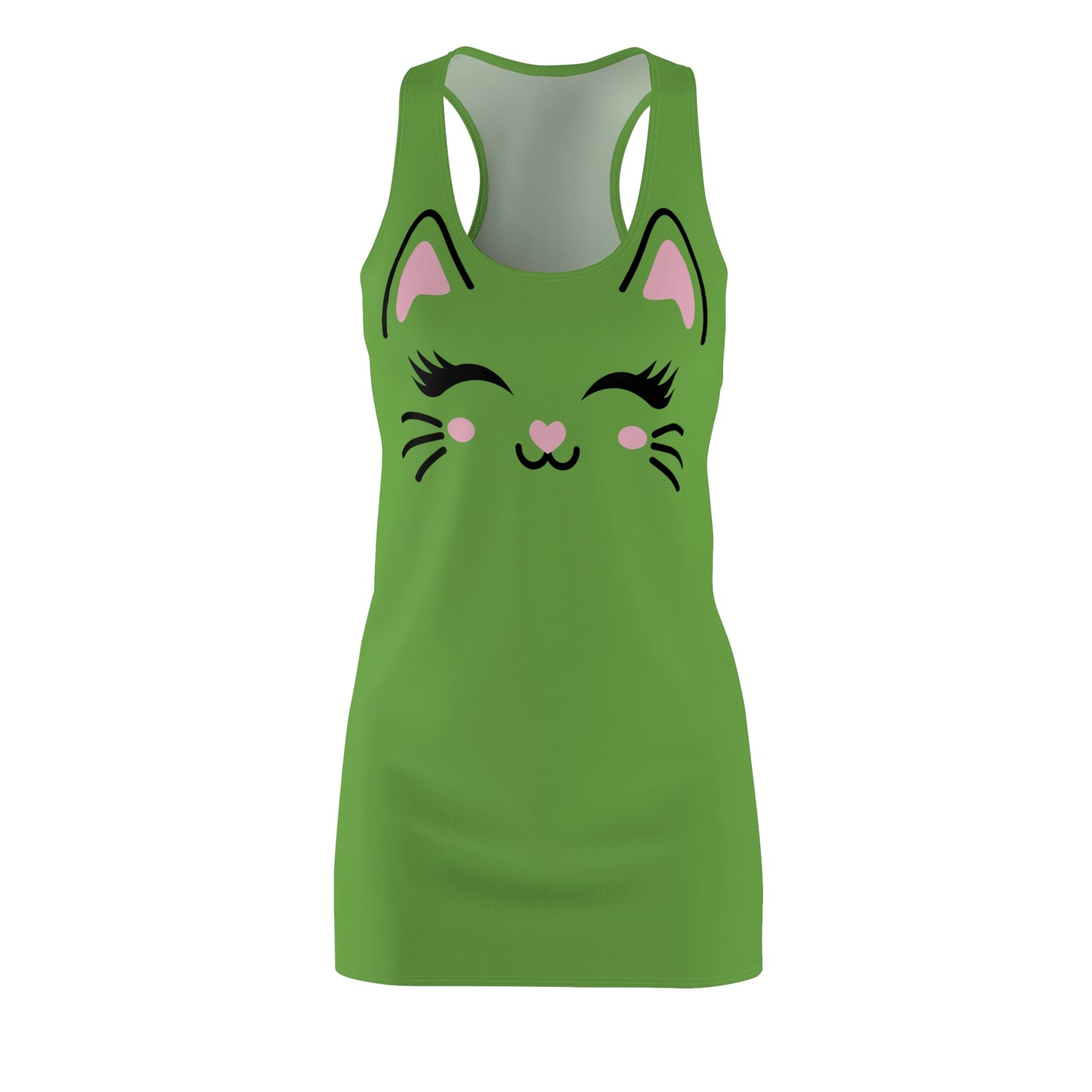 Racerback Kleid mit Cute Katzenmotiv in Grün