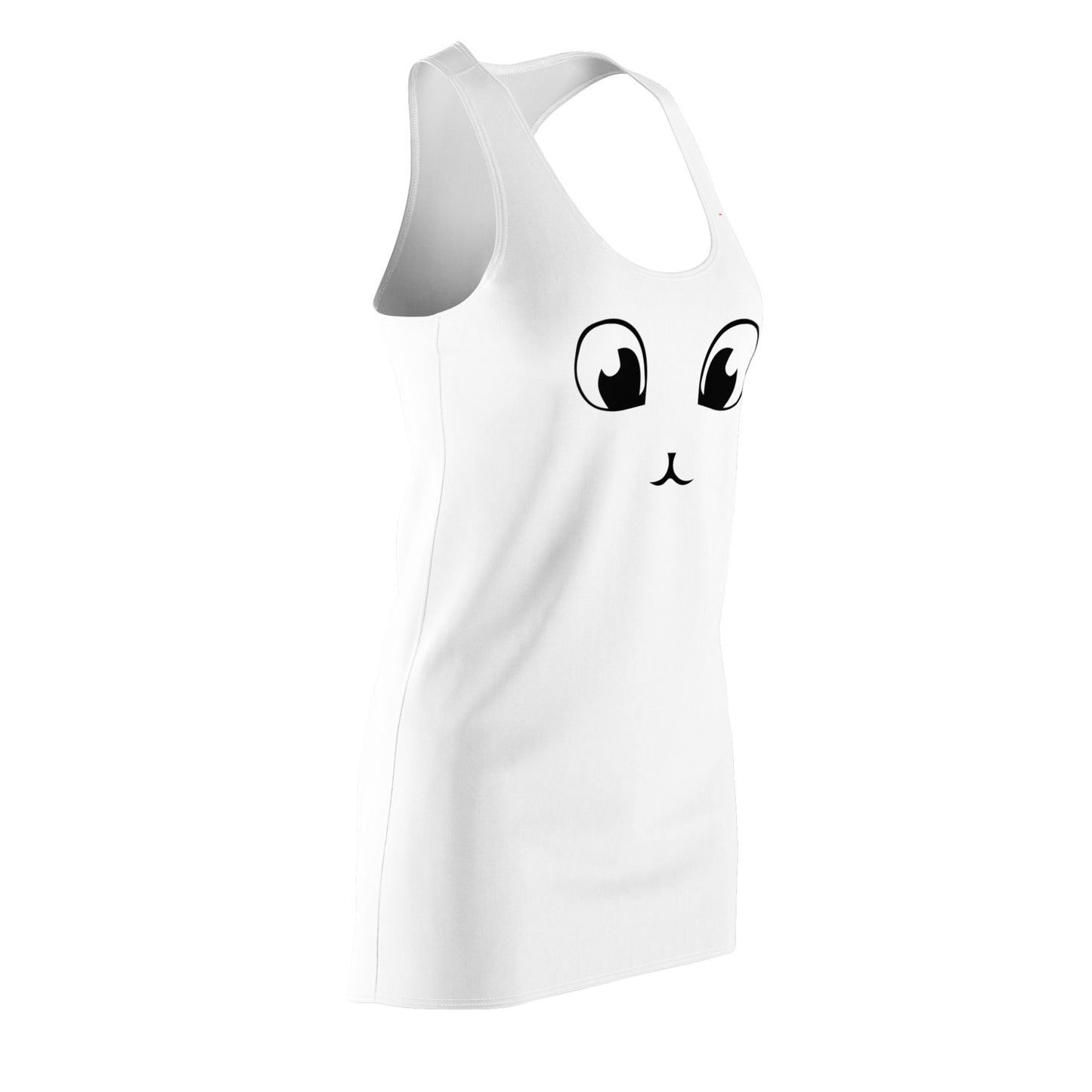 Weißes Racerback Kleid mit Cute Katzenface Design