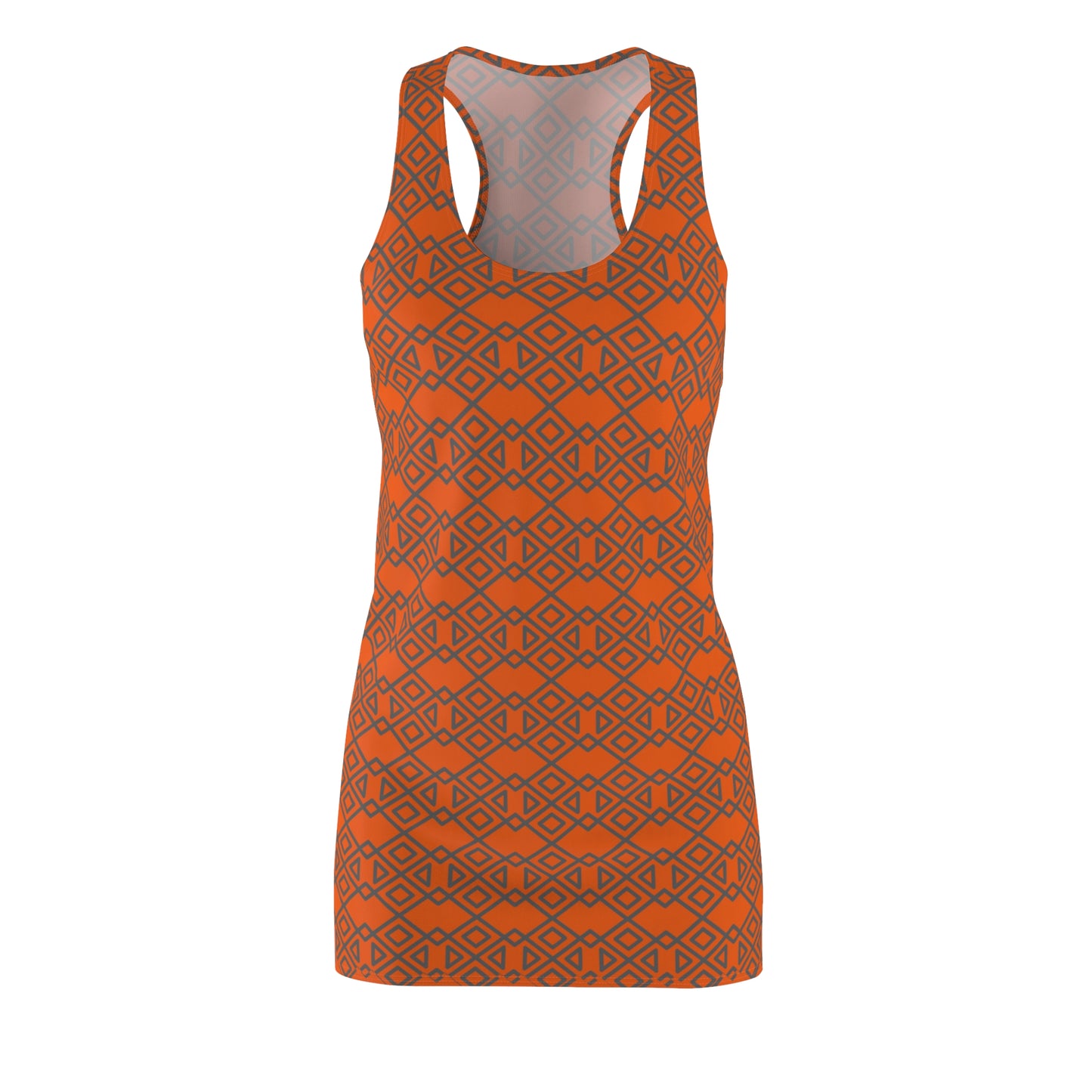 Grau Orange Geometrie Racerback Kleid – Modernes Sommerkleid