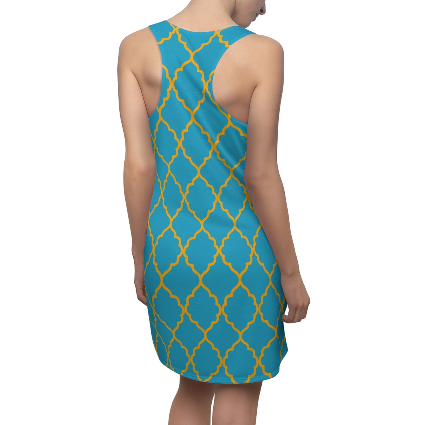 Türkises Racerback Kleid mit goldenem Ornamentmuster