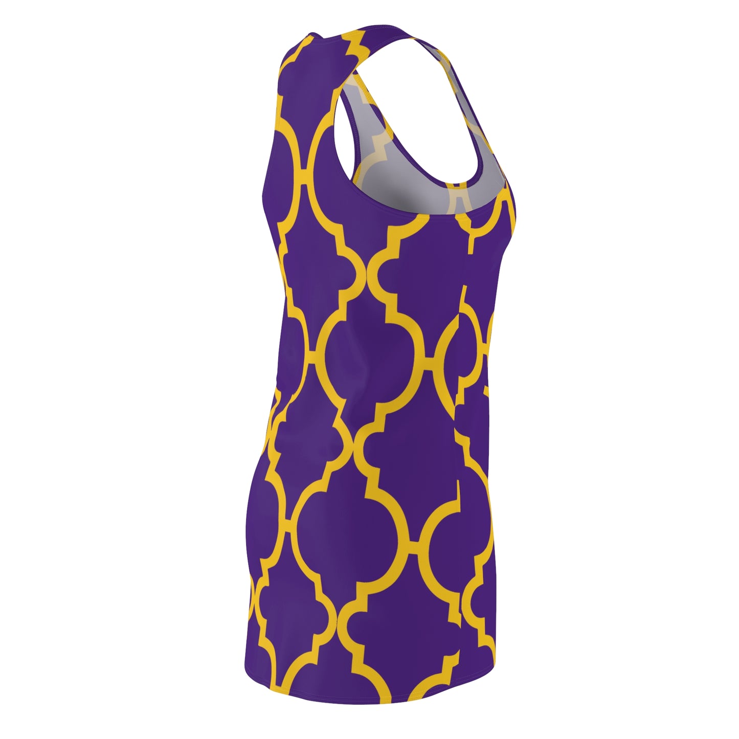 Violettes Racerback Kleid mit gelbem Ornamentmuster