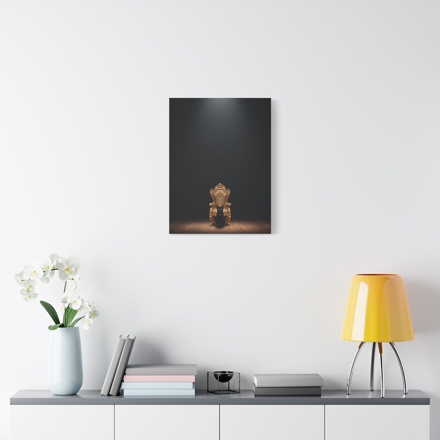 Black Cat on Royal Throne – Premium Canvas Wall Art