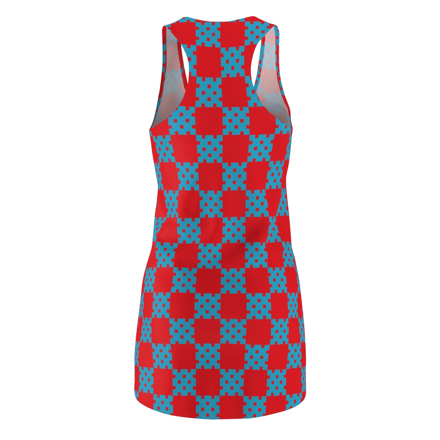 Rot-Türkises Racerback Kleid mit geometrischem Karomuster