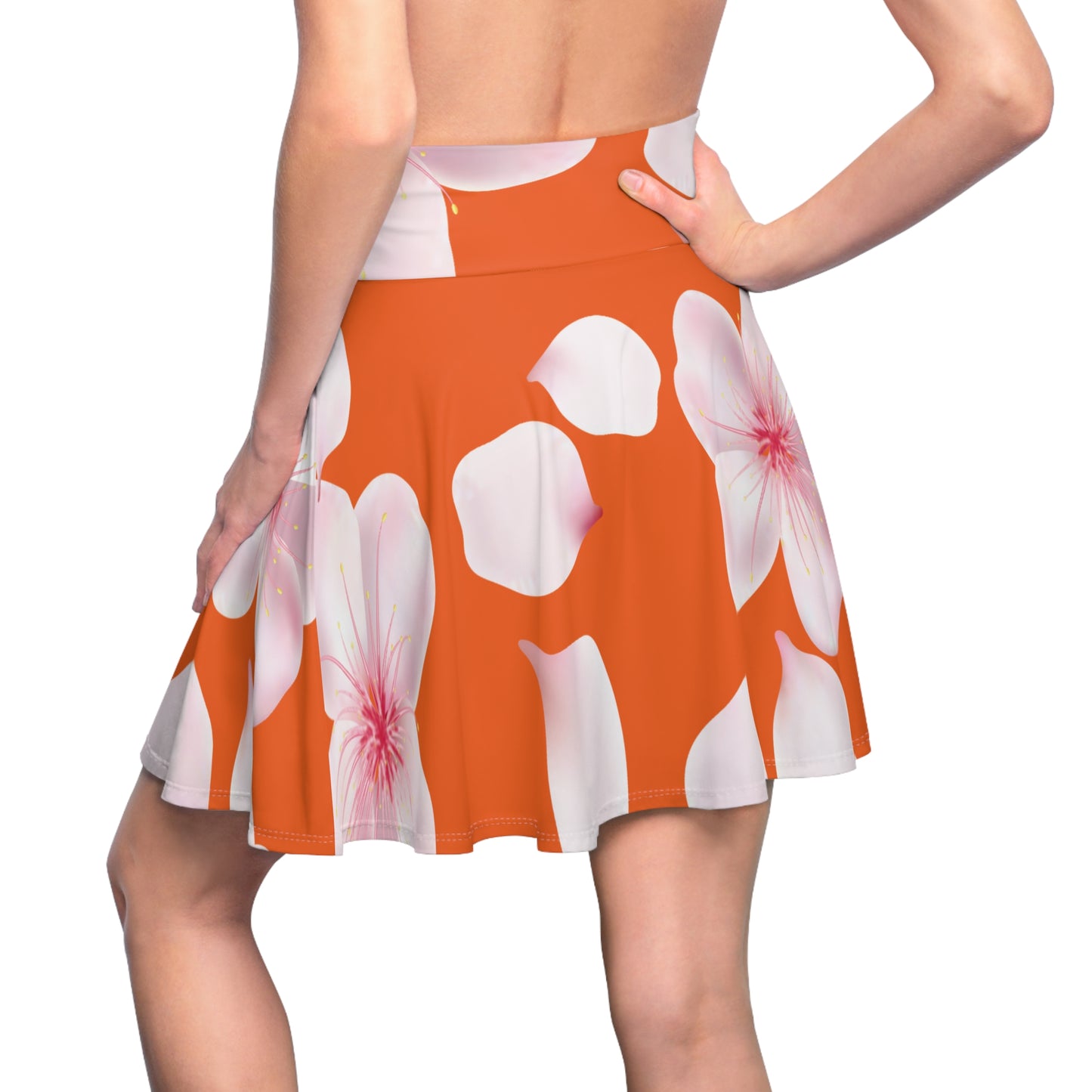 Oranger Damen Rock Blütenmuster Skater Elegant Sommer Casual