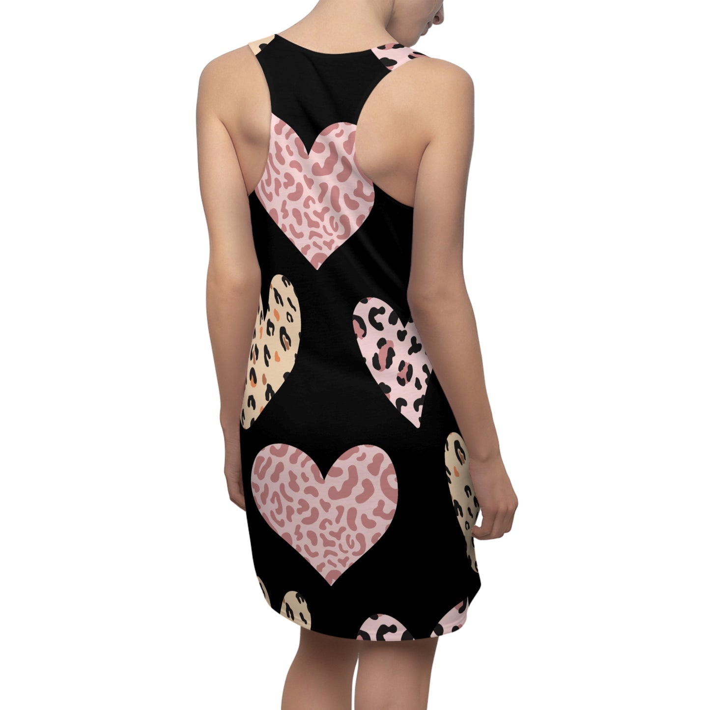 Schwarz Herz Leopard Racerback Kleid – Weiß Pink Sommerkleid