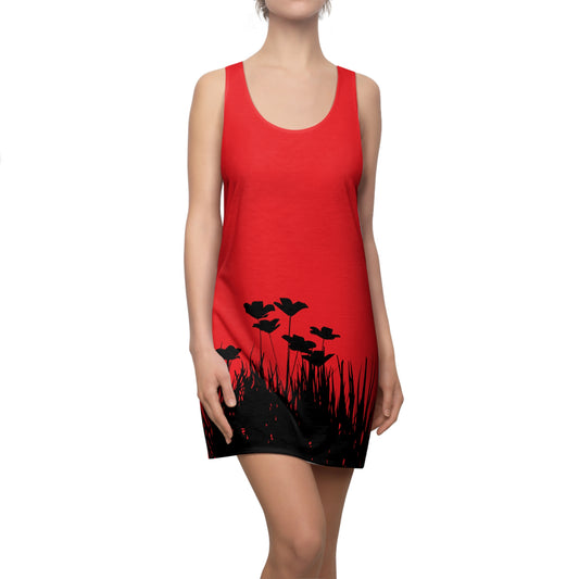 Rot Racerback Damenkleid – Botanisches Sommerkleid, Freizeitkleid