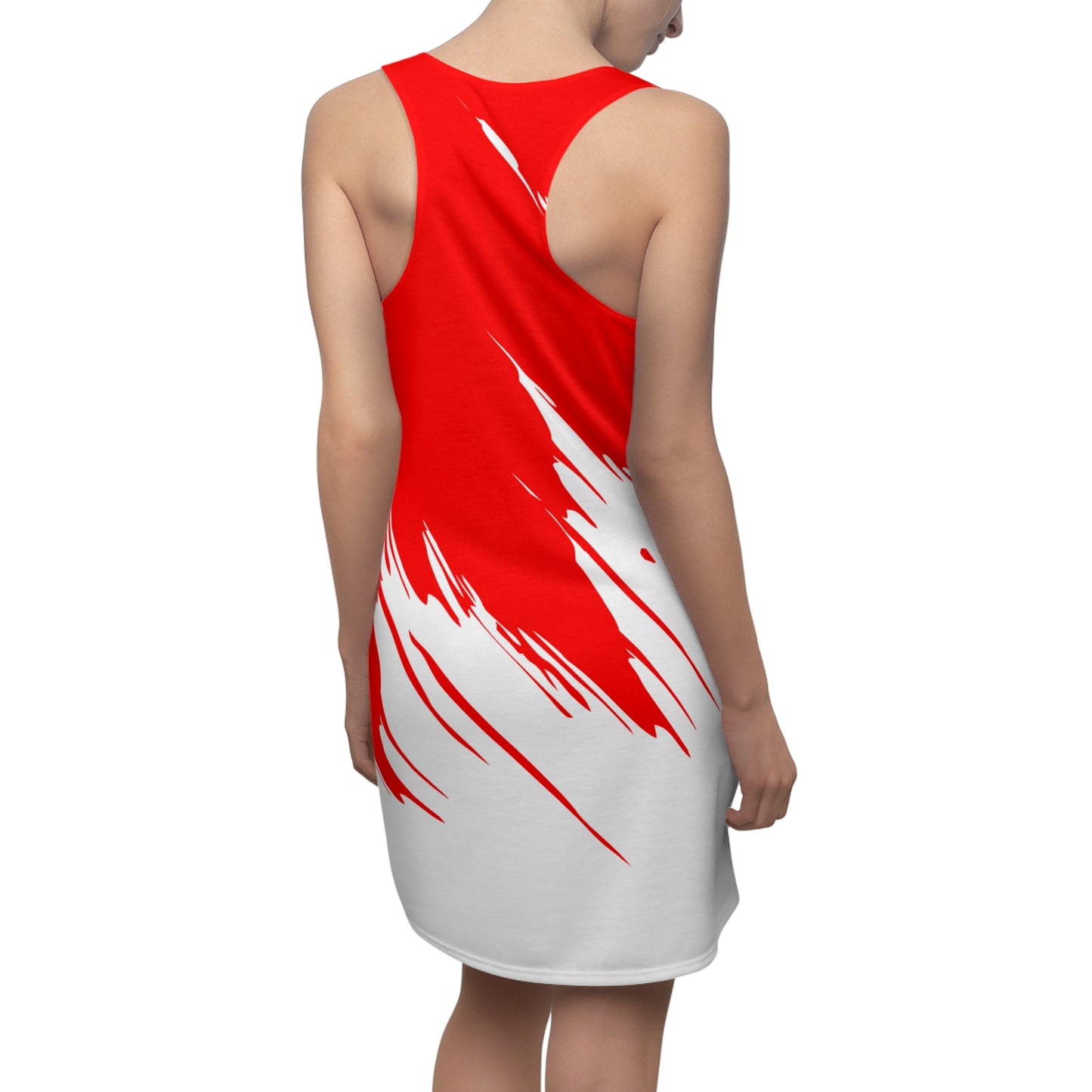 Rotes Racerback Kleid mit weißem Brushstroke-Design
