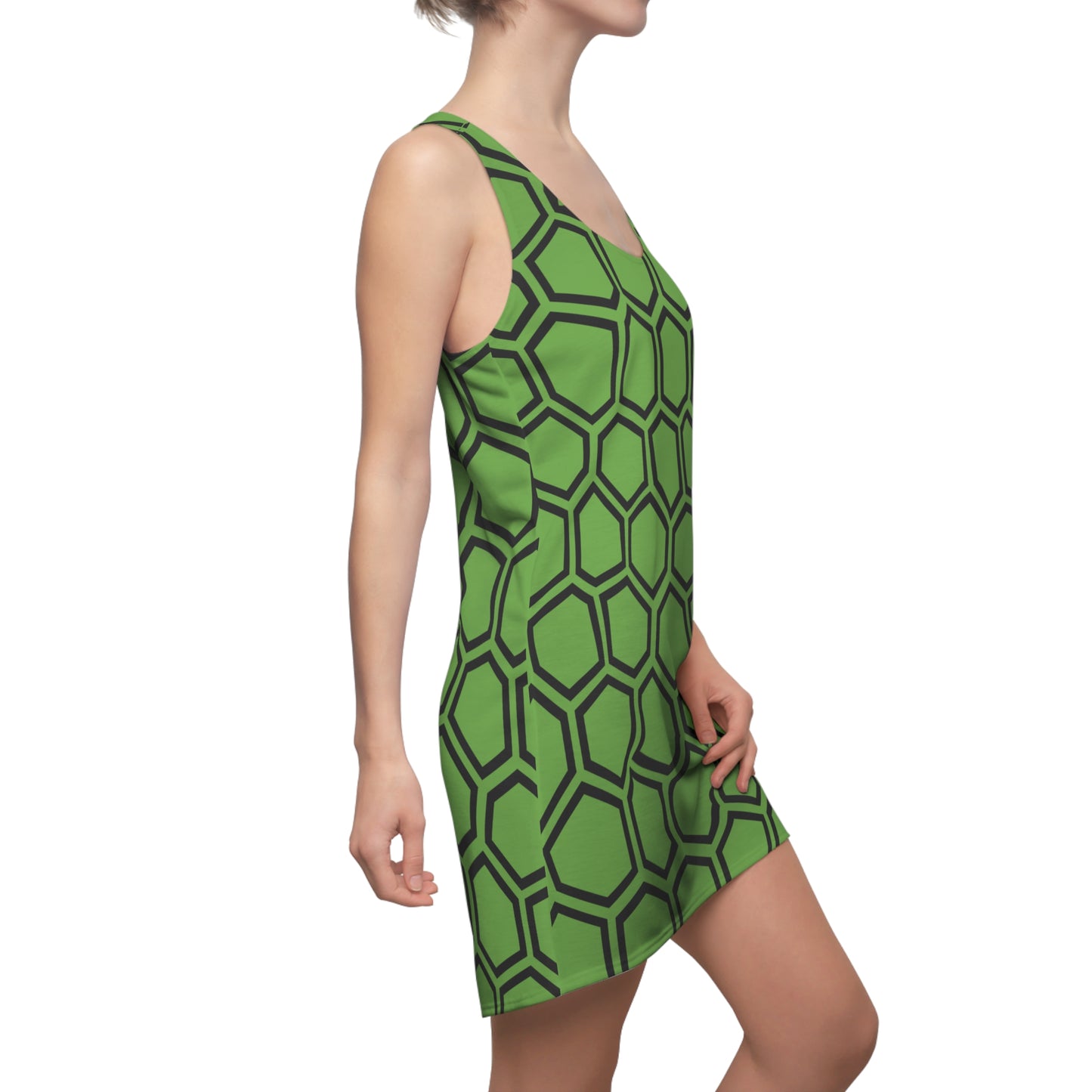 Racerback Kleid Schwarz Grün Hexagon Muster Damen Sommer