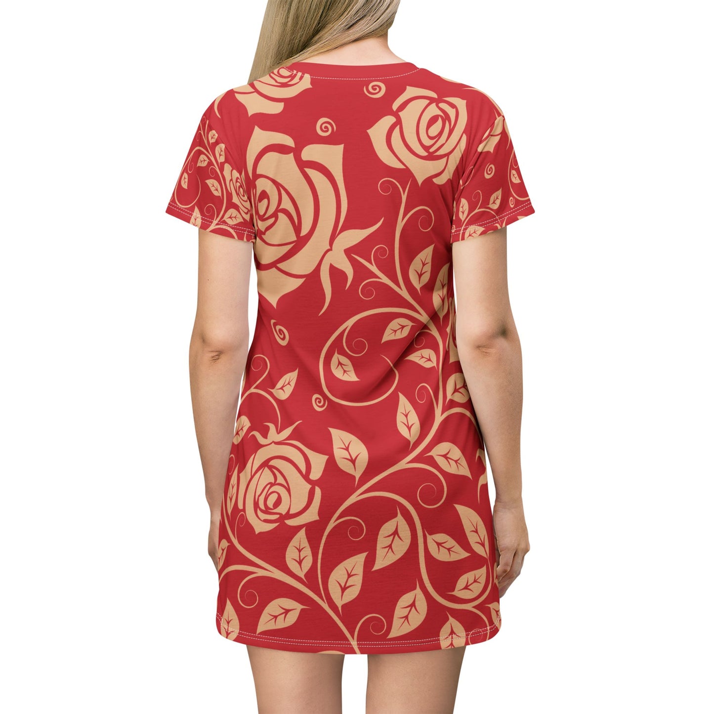 Dunkelroter Damen Kleid Blumen T Shirt Style Sommer Boho Casual