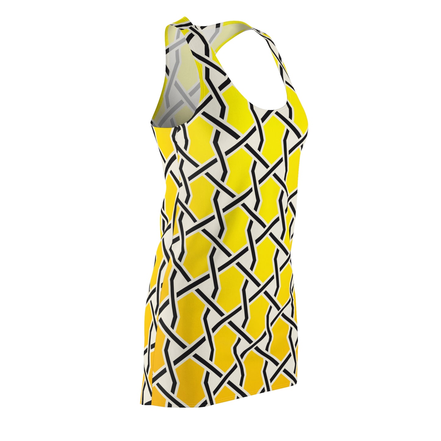 Gelbes Racerback Kleid mit geometrischem Linienmuster
