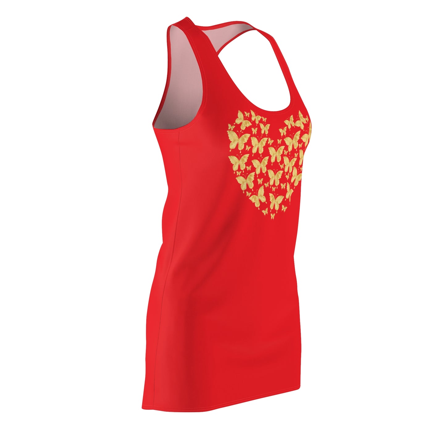 Rot Schmetterlingsherz Racerback Kleid – Gold Sommerkleid