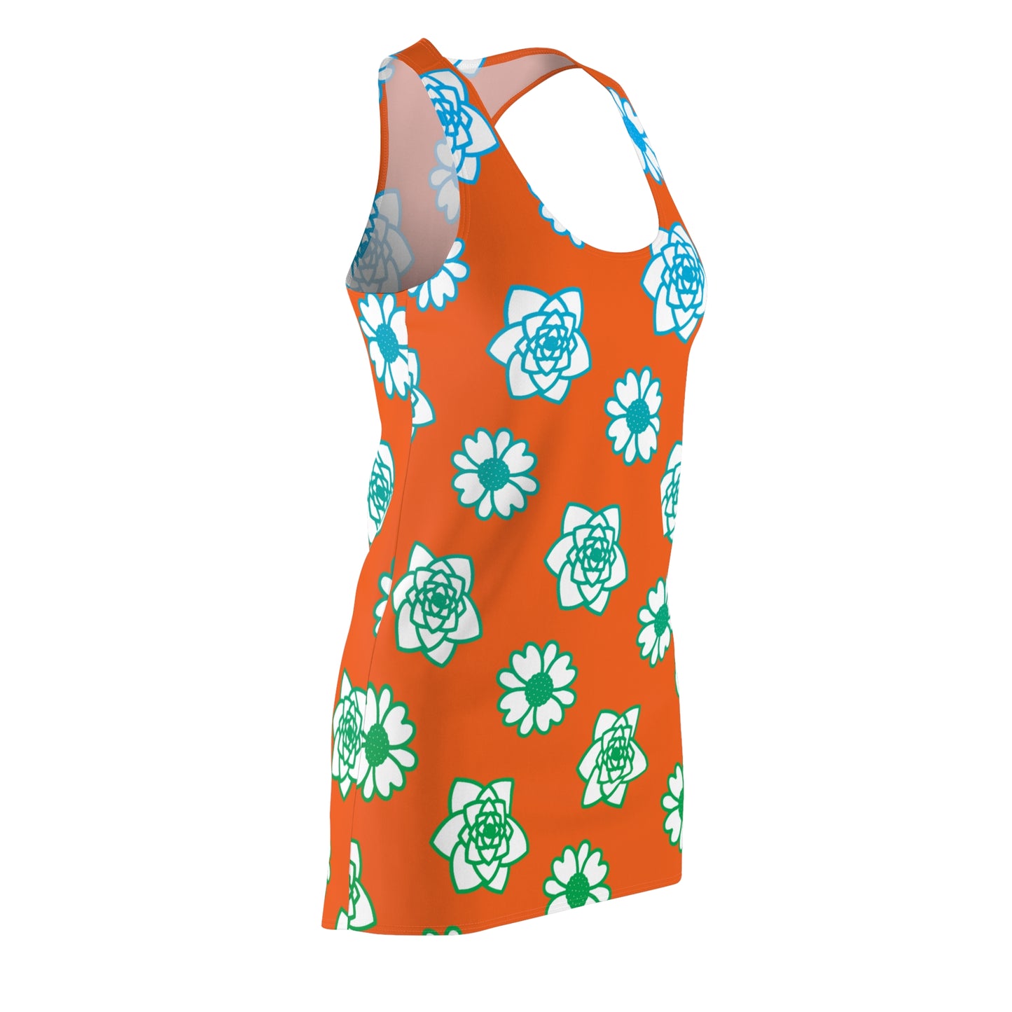 Racerback Kleid Orange mit grünem Blumenmuster Sommerlook