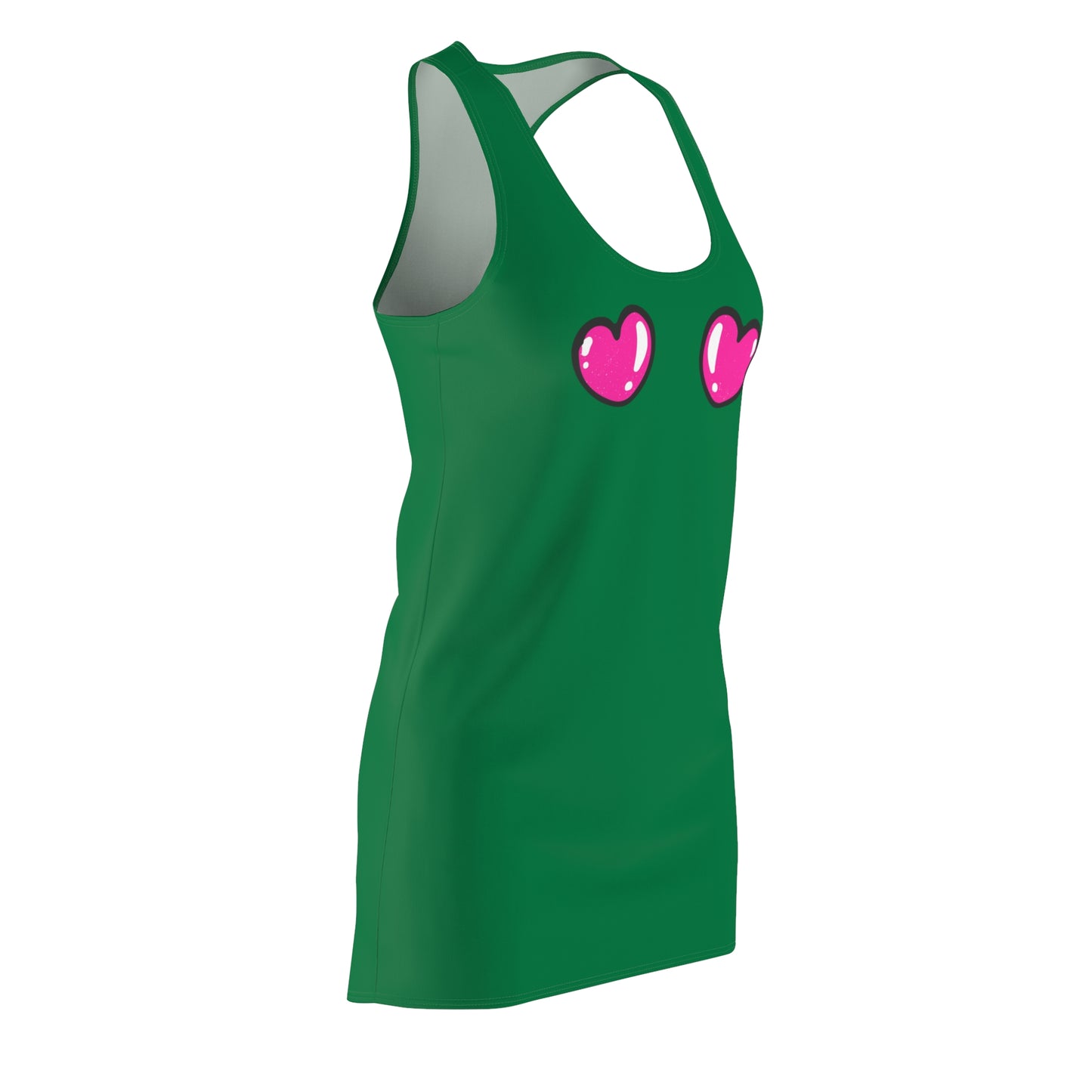 Grünes Racerback Kleid mit pinken Comic Herzen