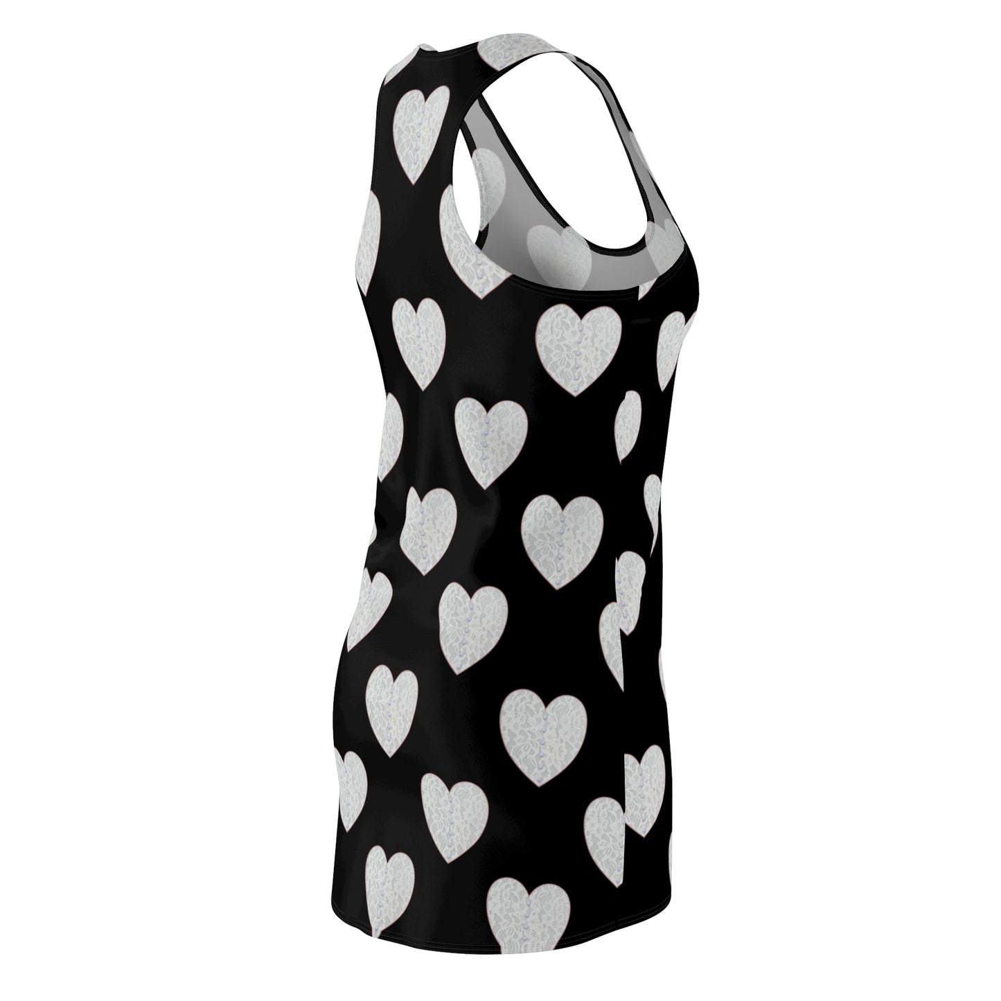 Schwarzes Racerback Kleid mit Herzmuster