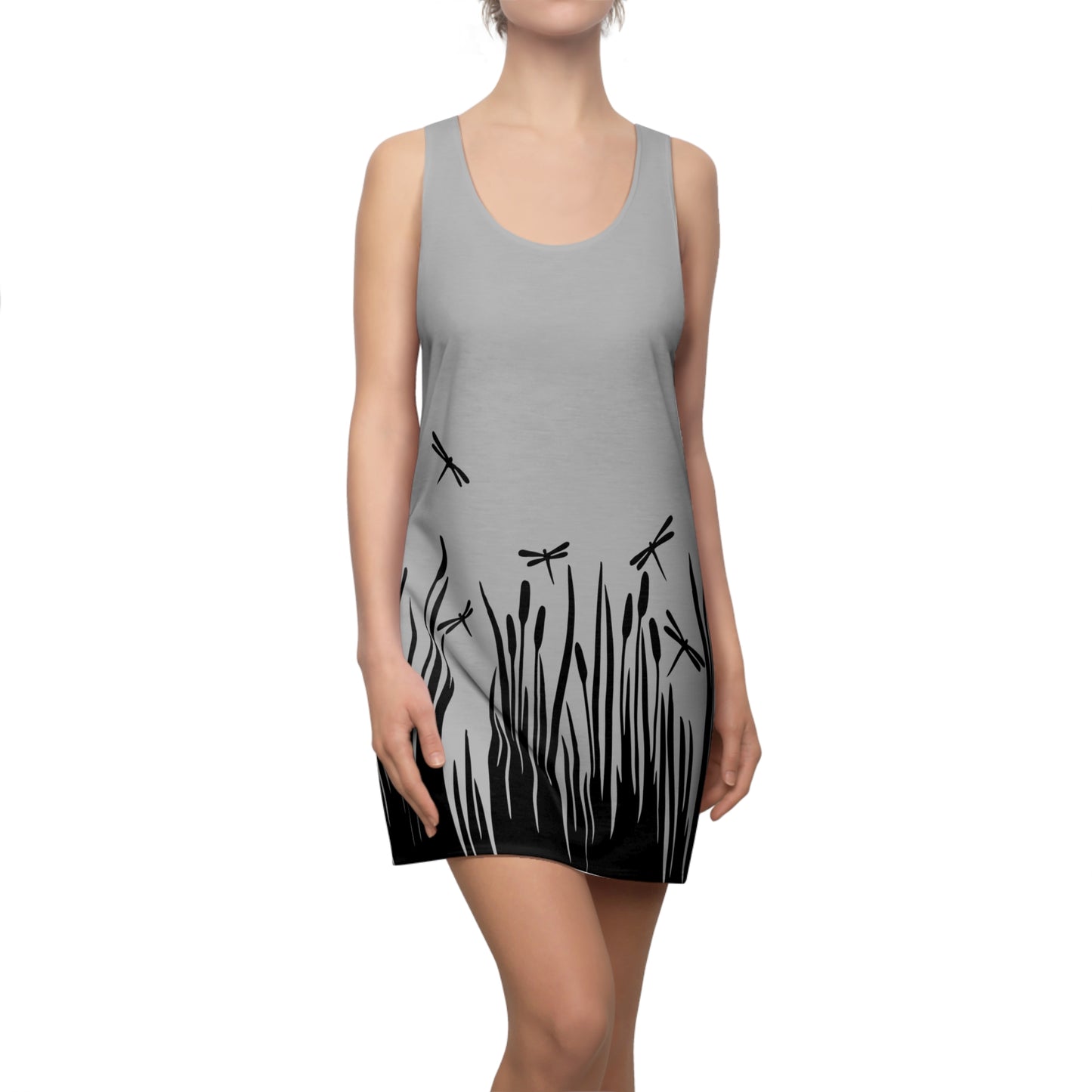 Graues Damen Kleid Libellen Design Racerback Sommer Freizeit Party