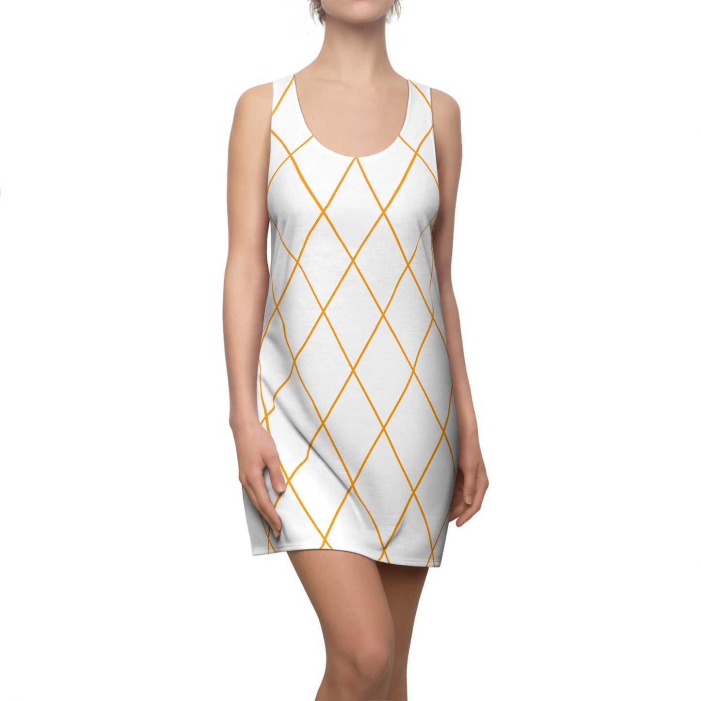 Golden Line Grid Racerback Dress | Minimalist Geometric Pattern
