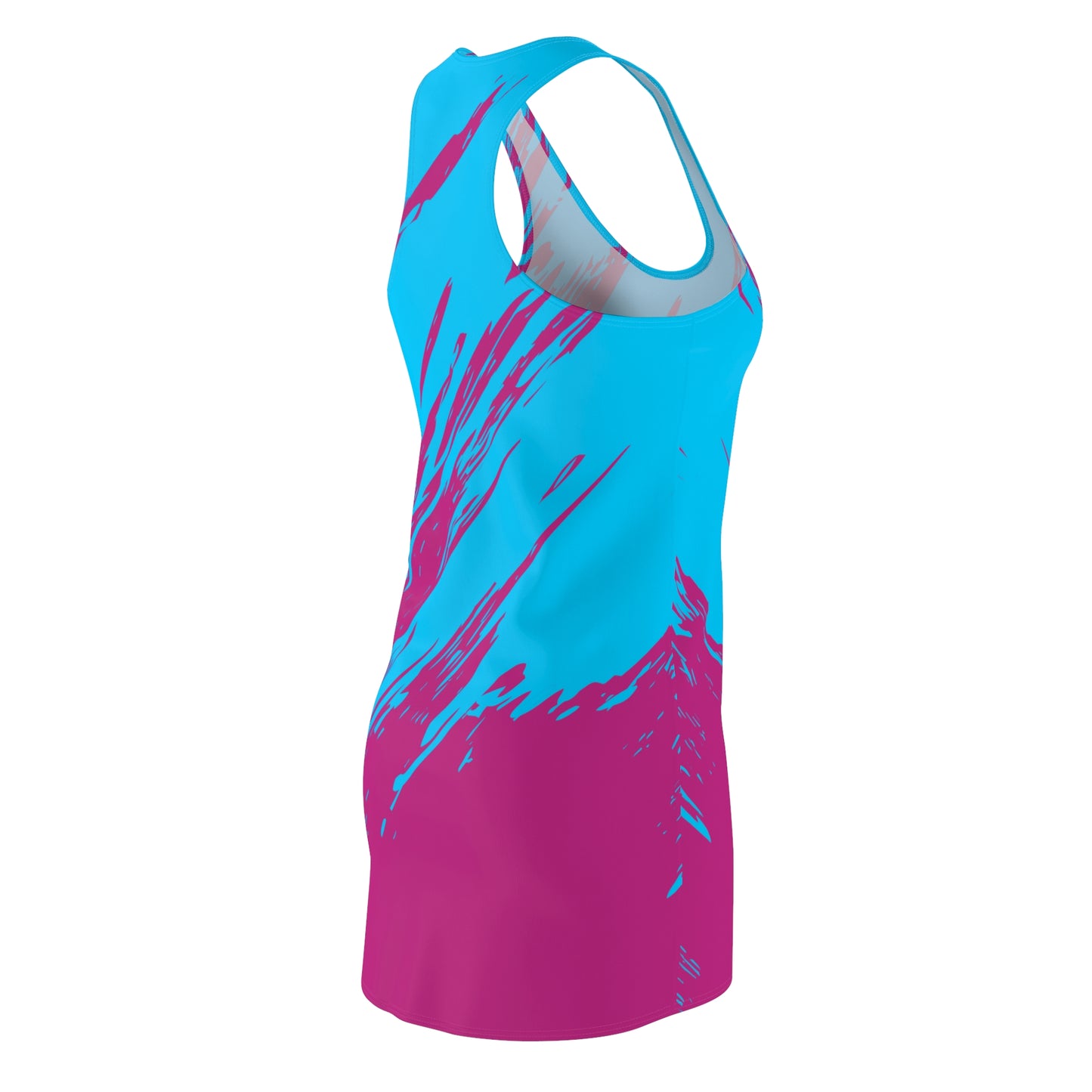 Türkis-Pinkes Racerback Kleid mit abstraktem Pinselprint