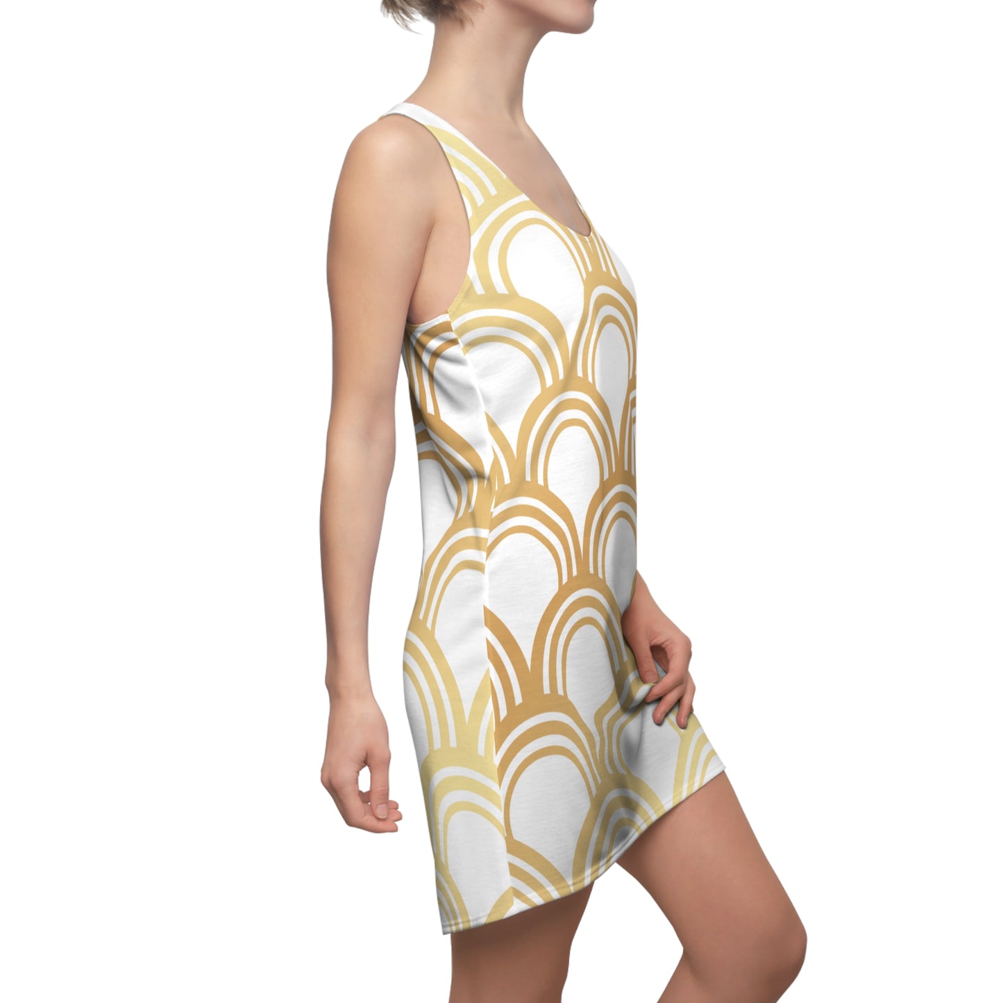 Luxury Racerback Dress mit Art Deco Bogen Muster white