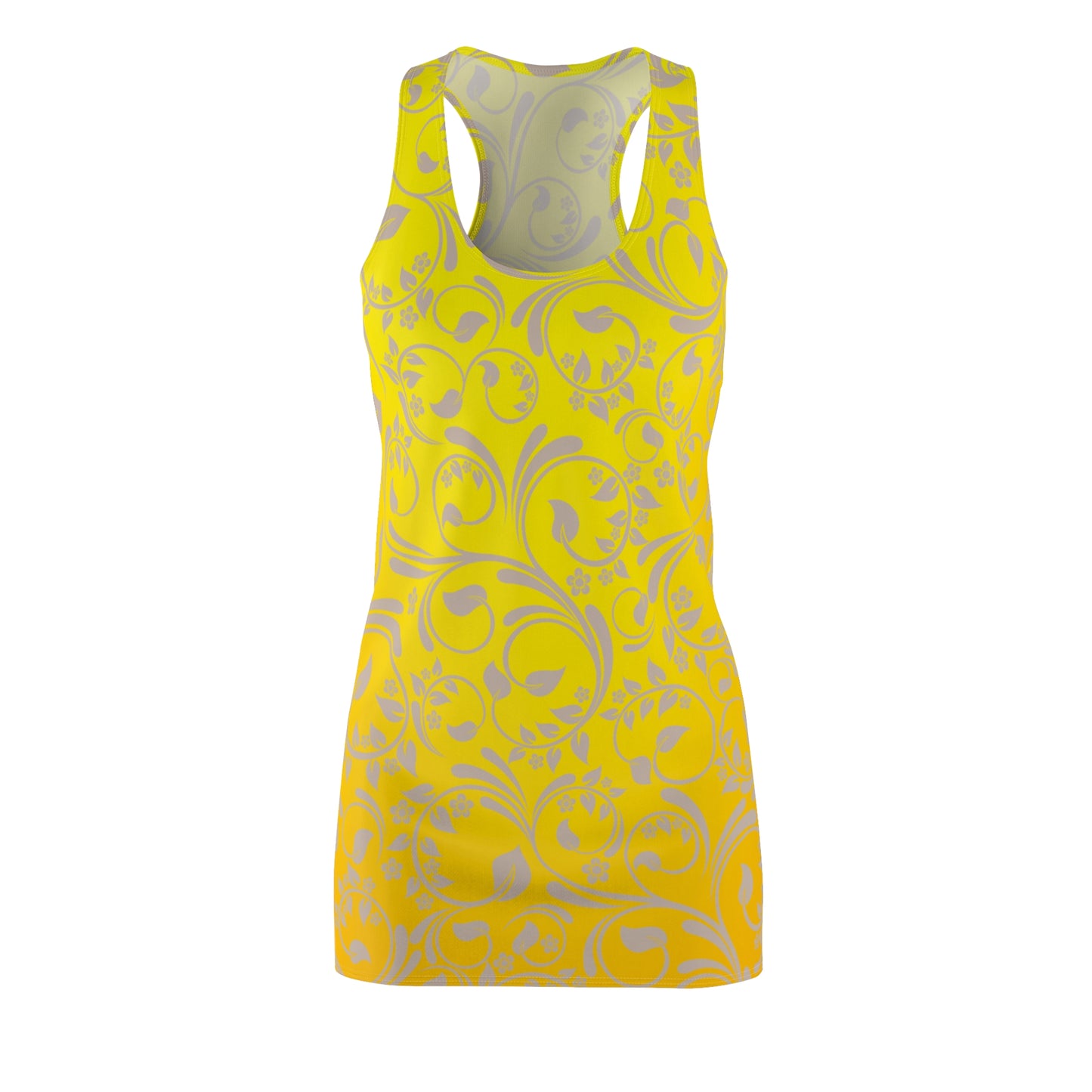 Gelbes Racerback Kleid mit floralem Muster & sanftem Farbverlauf