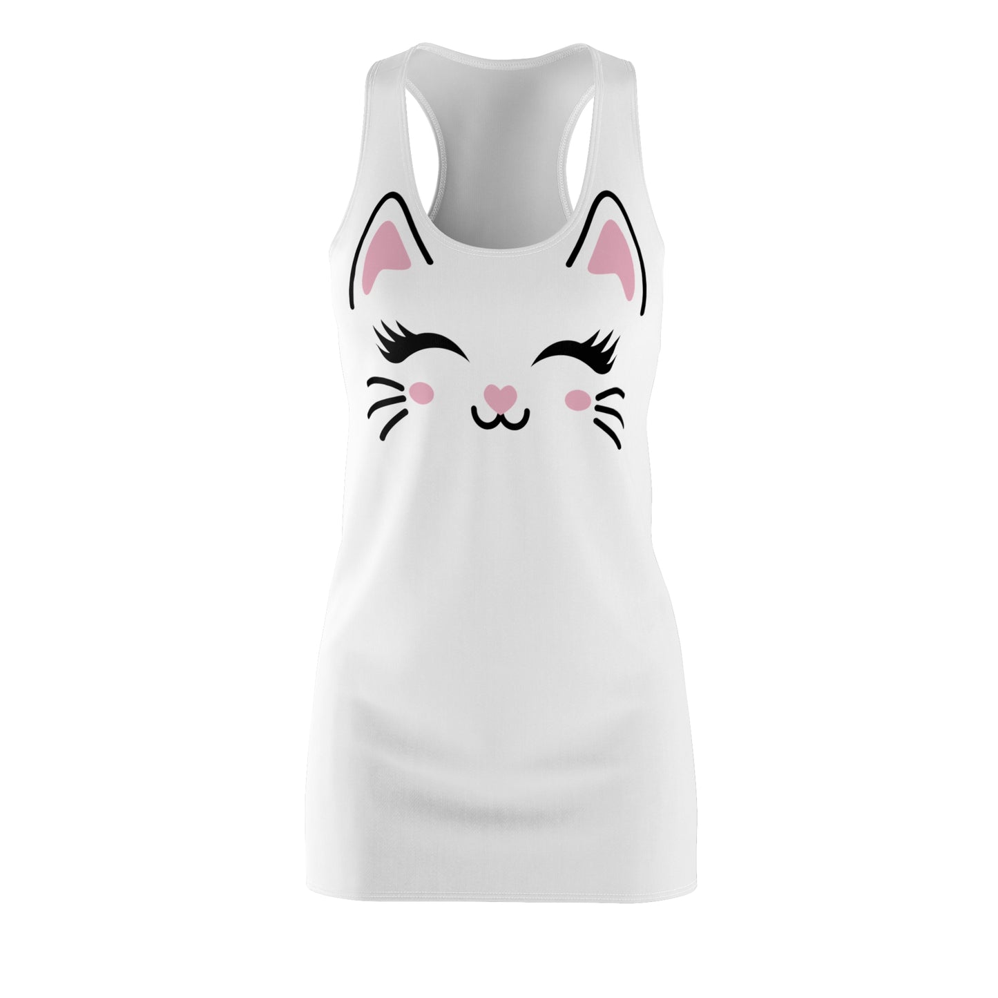 Racerback Kleid mit Cute Katzenmotiv in Weiß