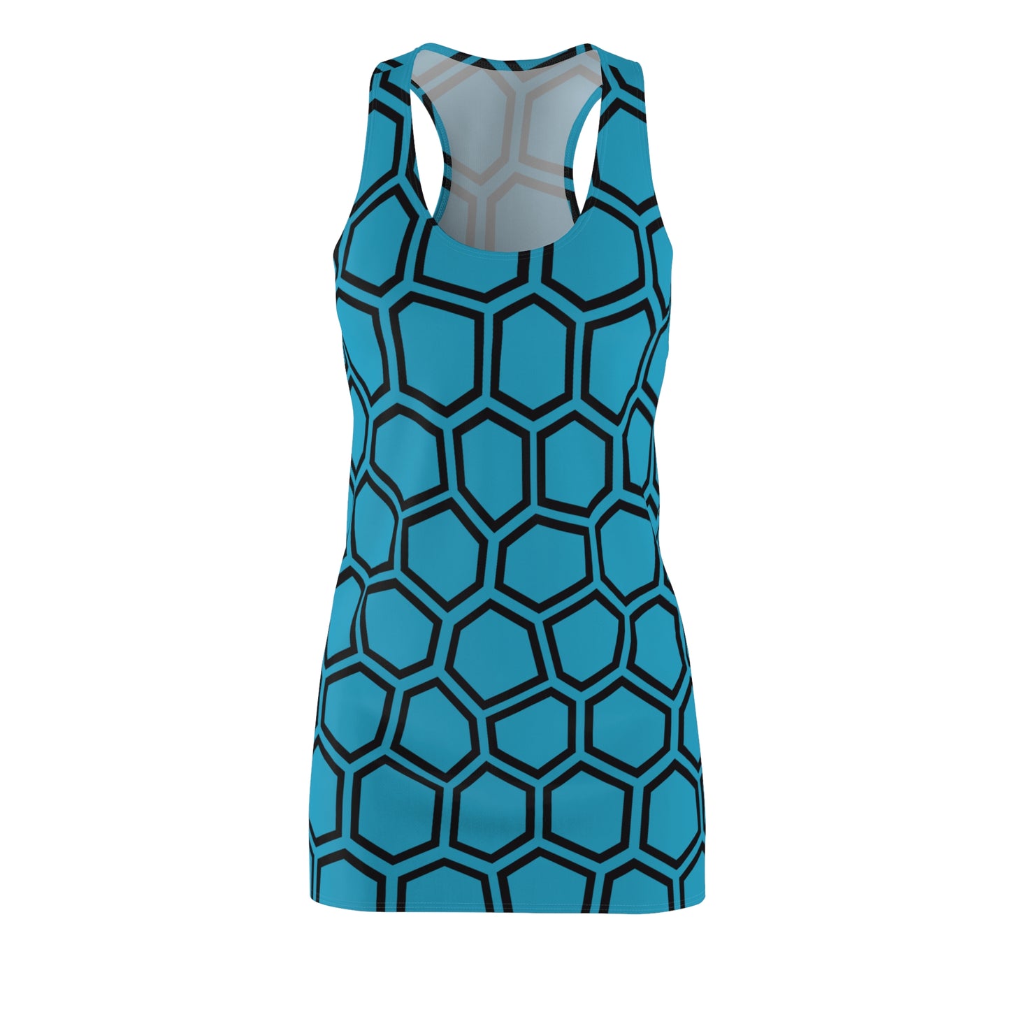 Racerback Kleid Schwarz Türkis Hexagon Muster Damen Sommer