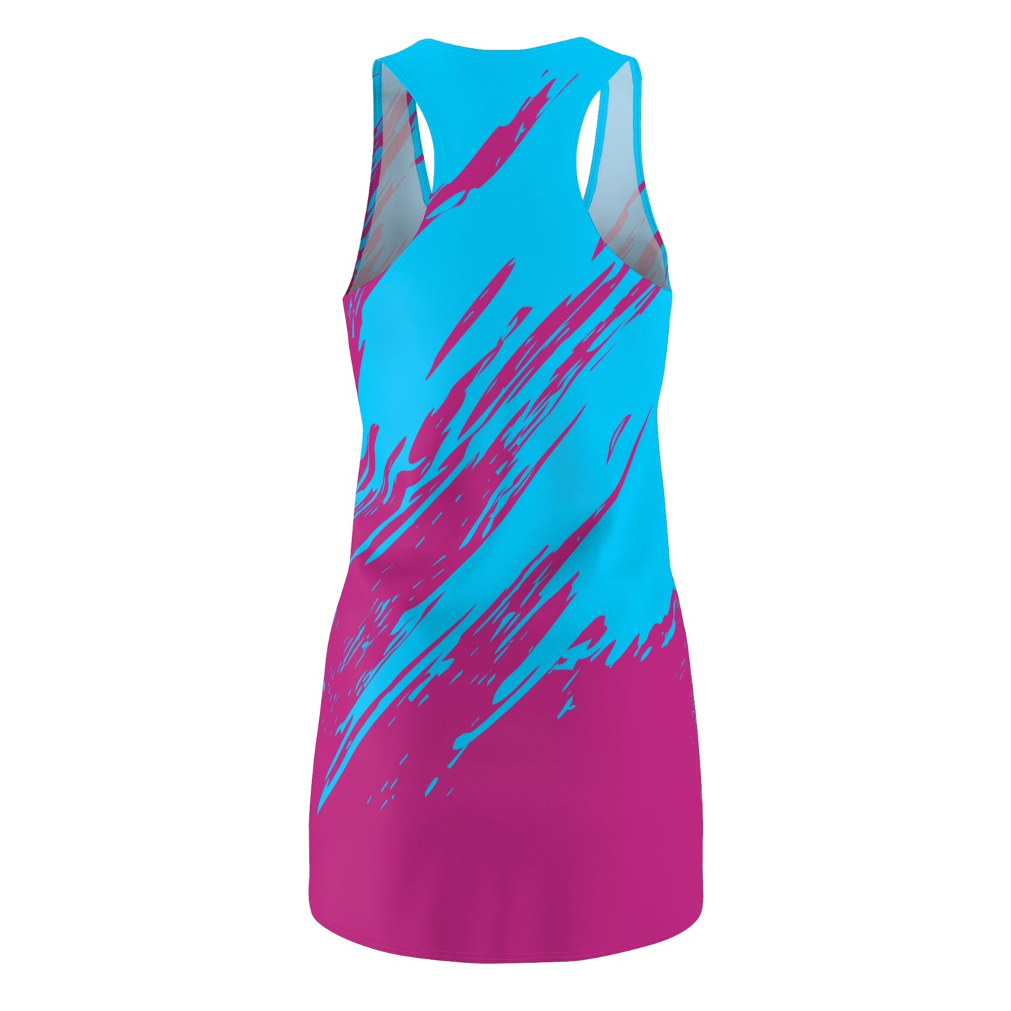Türkis-Pinkes Racerback Kleid mit abstraktem Pinselprint