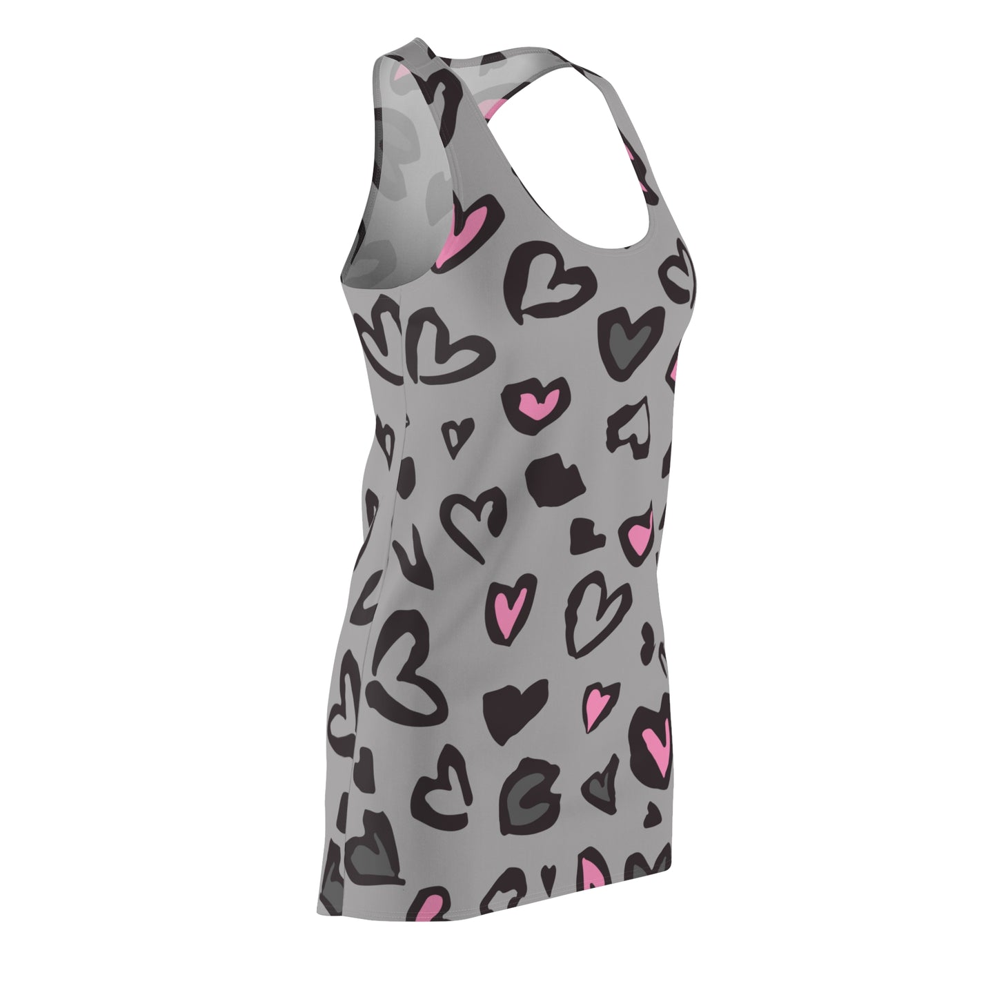 Racerback Kleid Grau mit Herz Muster Allover Print