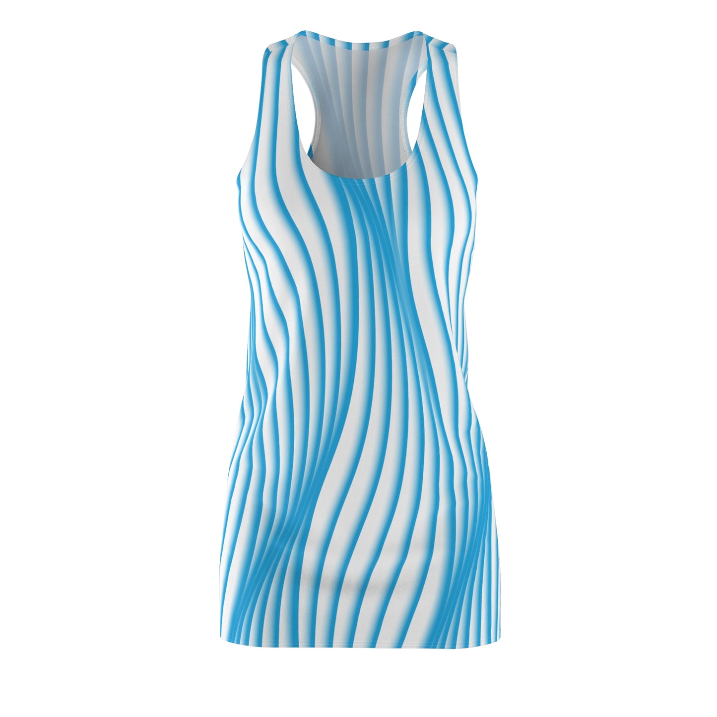 Racerback Kleid Blau Weiß Wellenmuster – Sommer Look