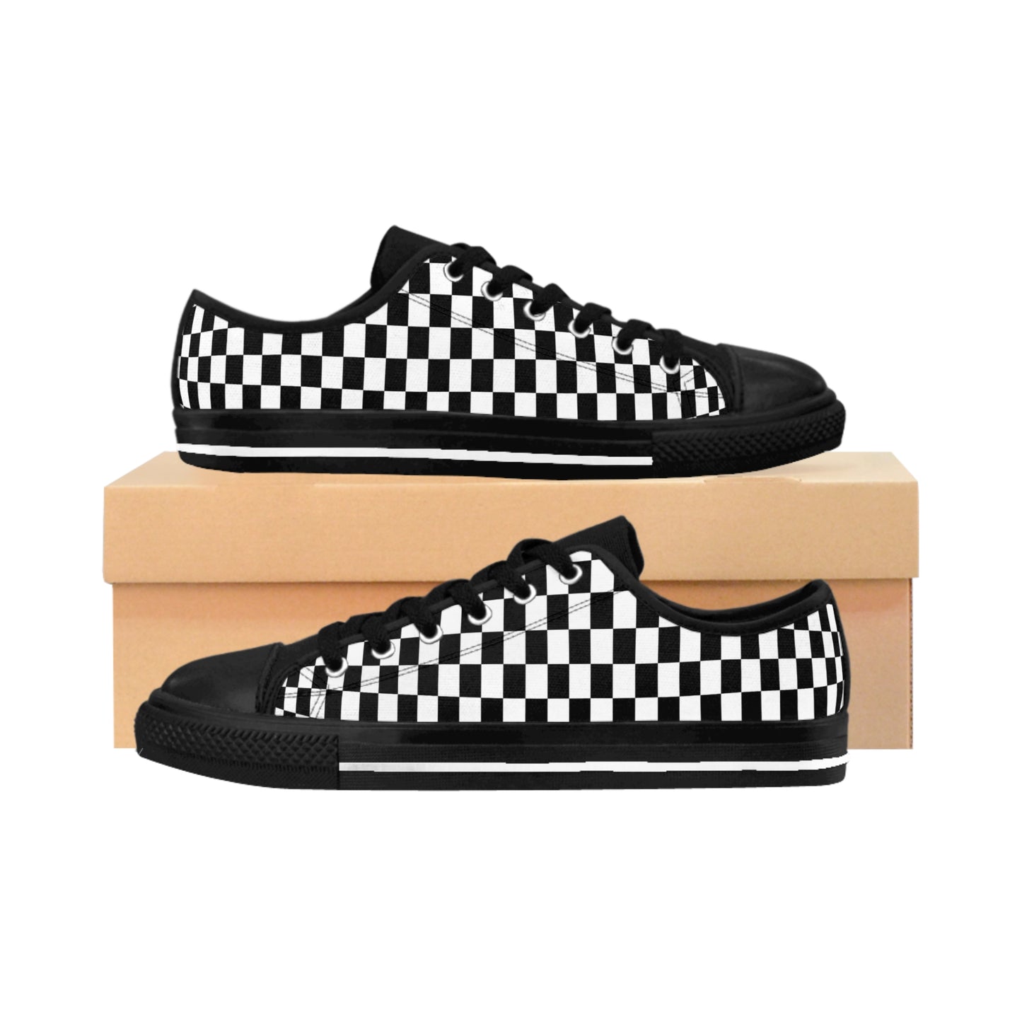 Black White Checkerboard Sneakers – Retro Canvas Low Tops
