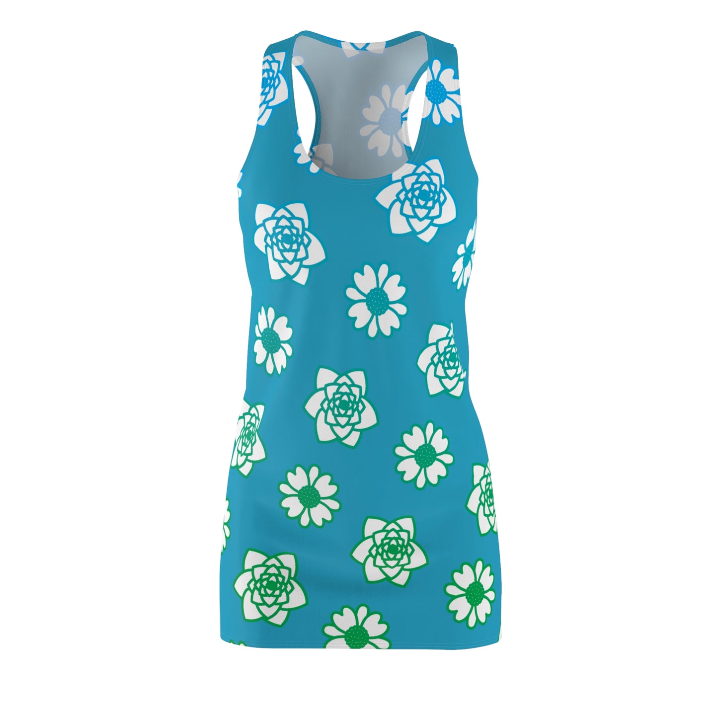 Racerback Kleid Türkis mit grünem Blumenmuster Sommerlook