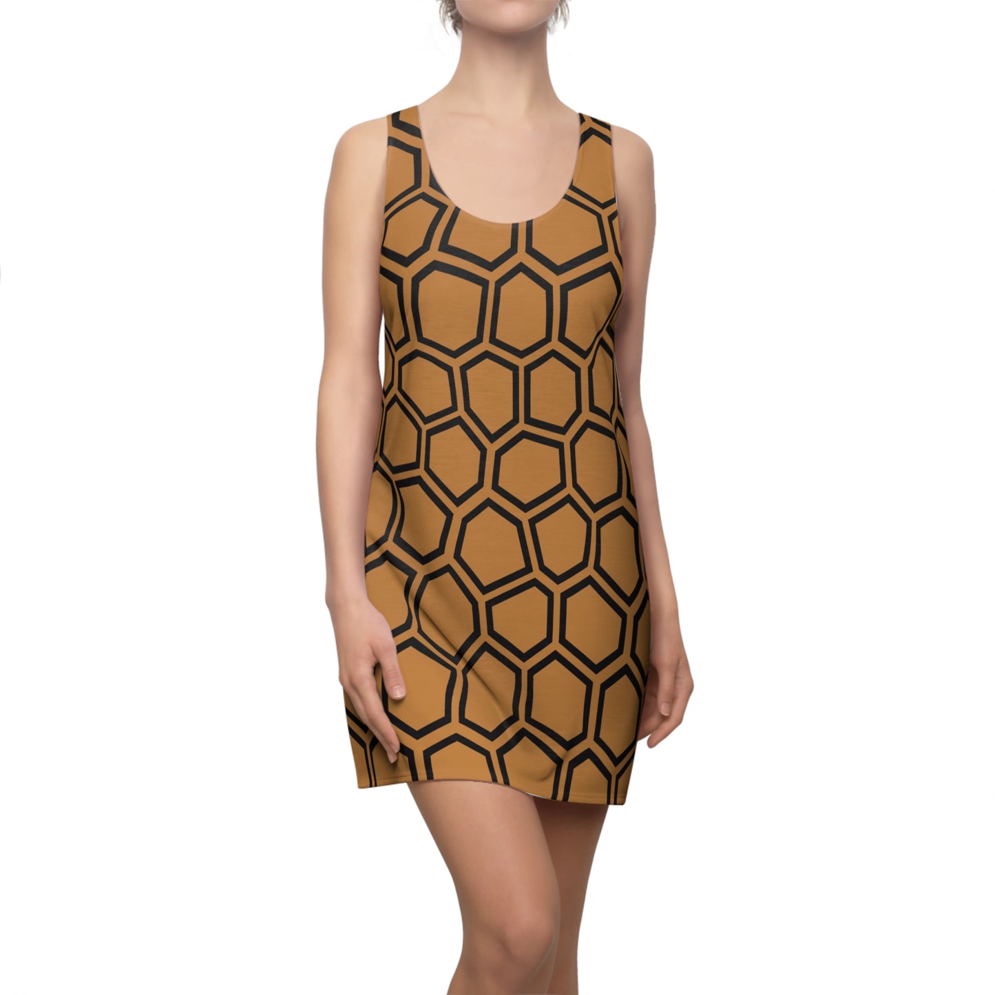 Racerback Kleid Schwarz Braun Hexagon Muster Damen Sommer