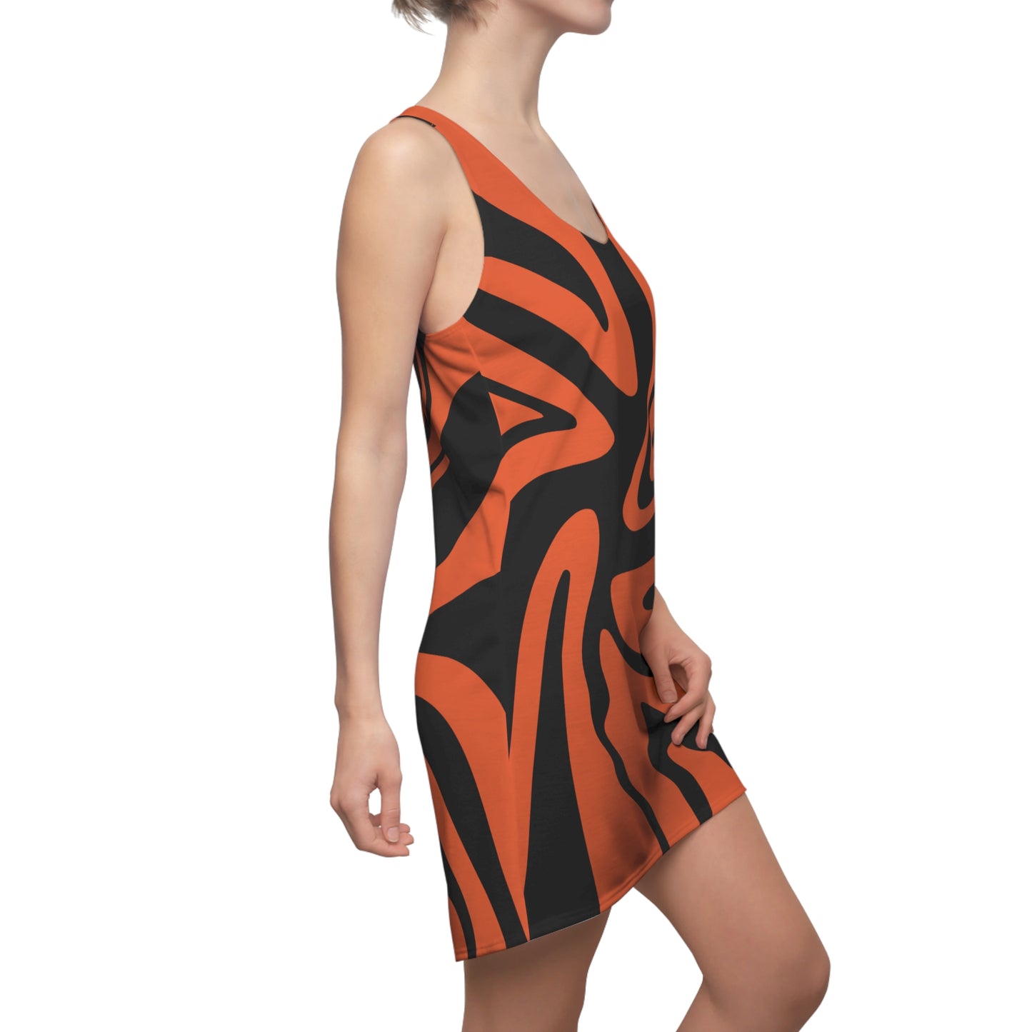 Schwarz Damen Kleid Swirl Muster Racerback Sommer Bohemian Beach
