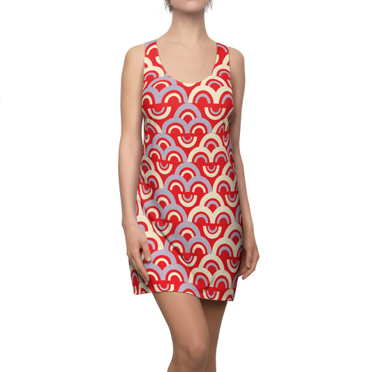 Damen Racerback Kleid rot Pastell Bogenmuster Bequemes Freizeitkleid