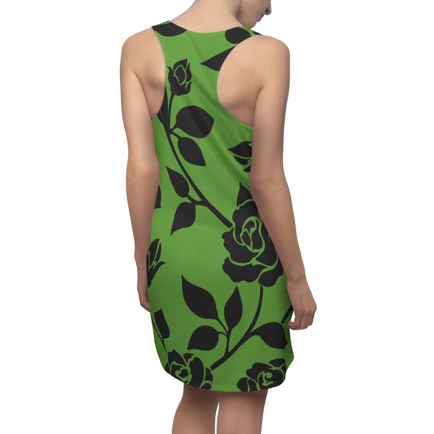 Rosen Racerback Kleid – Elegant Schwarz Grün Design