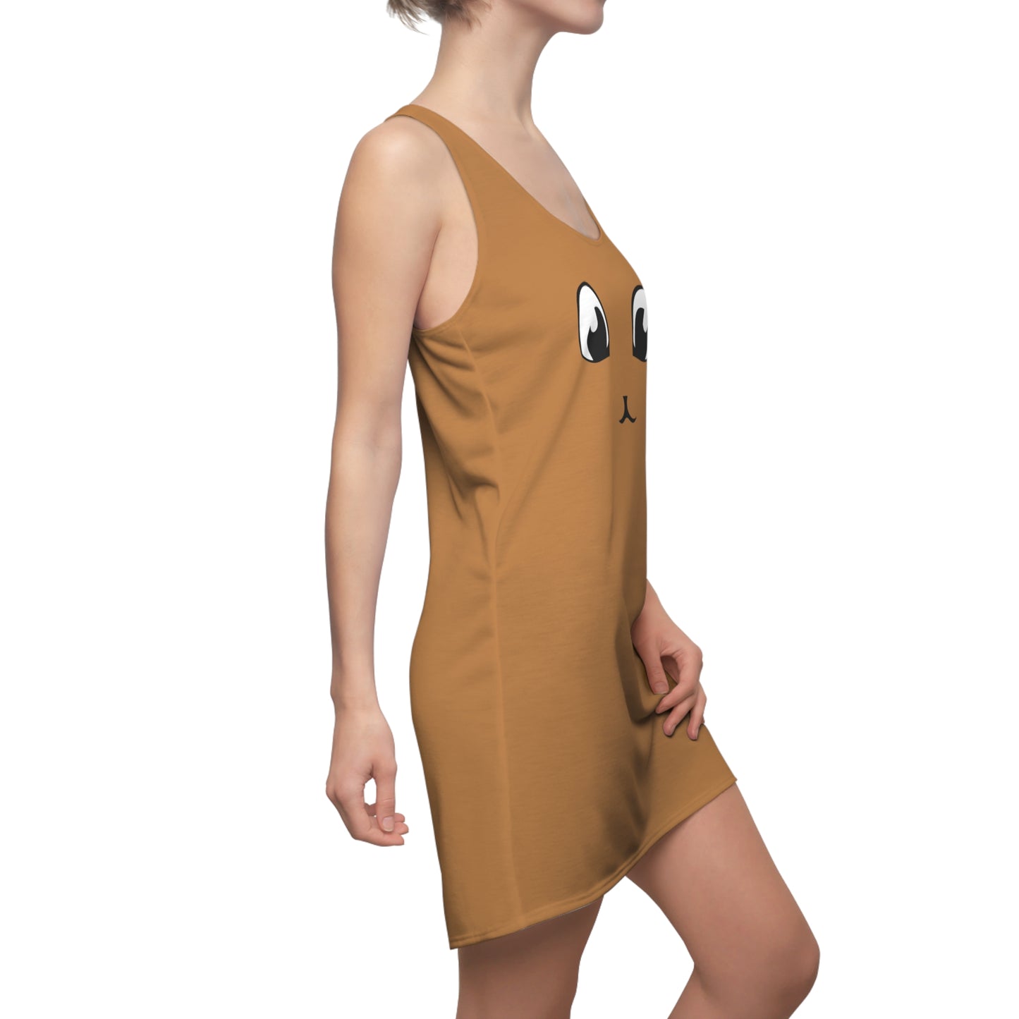 Braunes Racerback Kleid mit Cute Katzenface Design