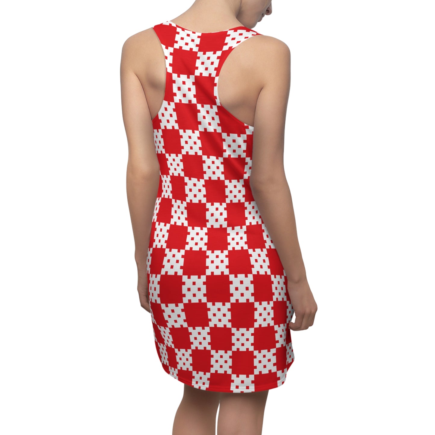 Rot-Weisses Racerback Kleid mit geometrischem Karomuster