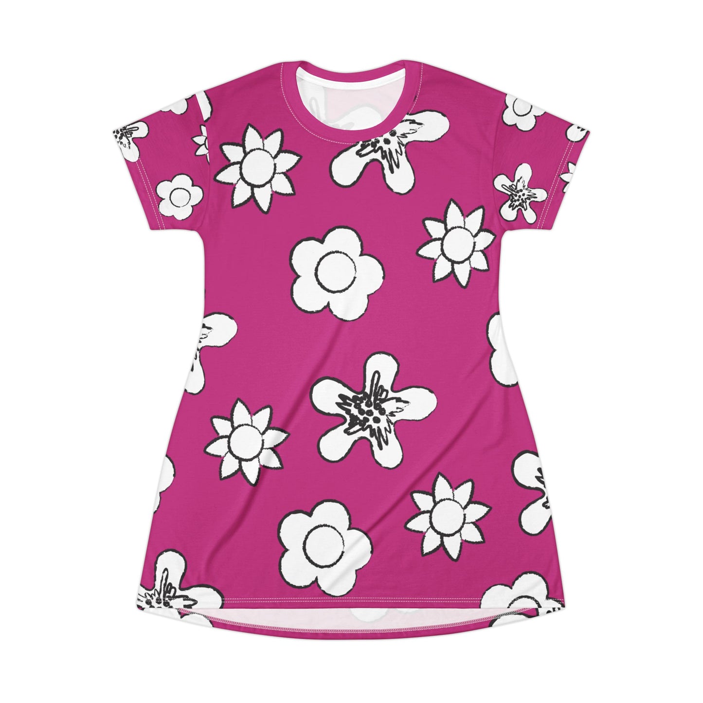 Pinkes Damen Kleid Floral T-Shirt Sommer Boho Casual Premium