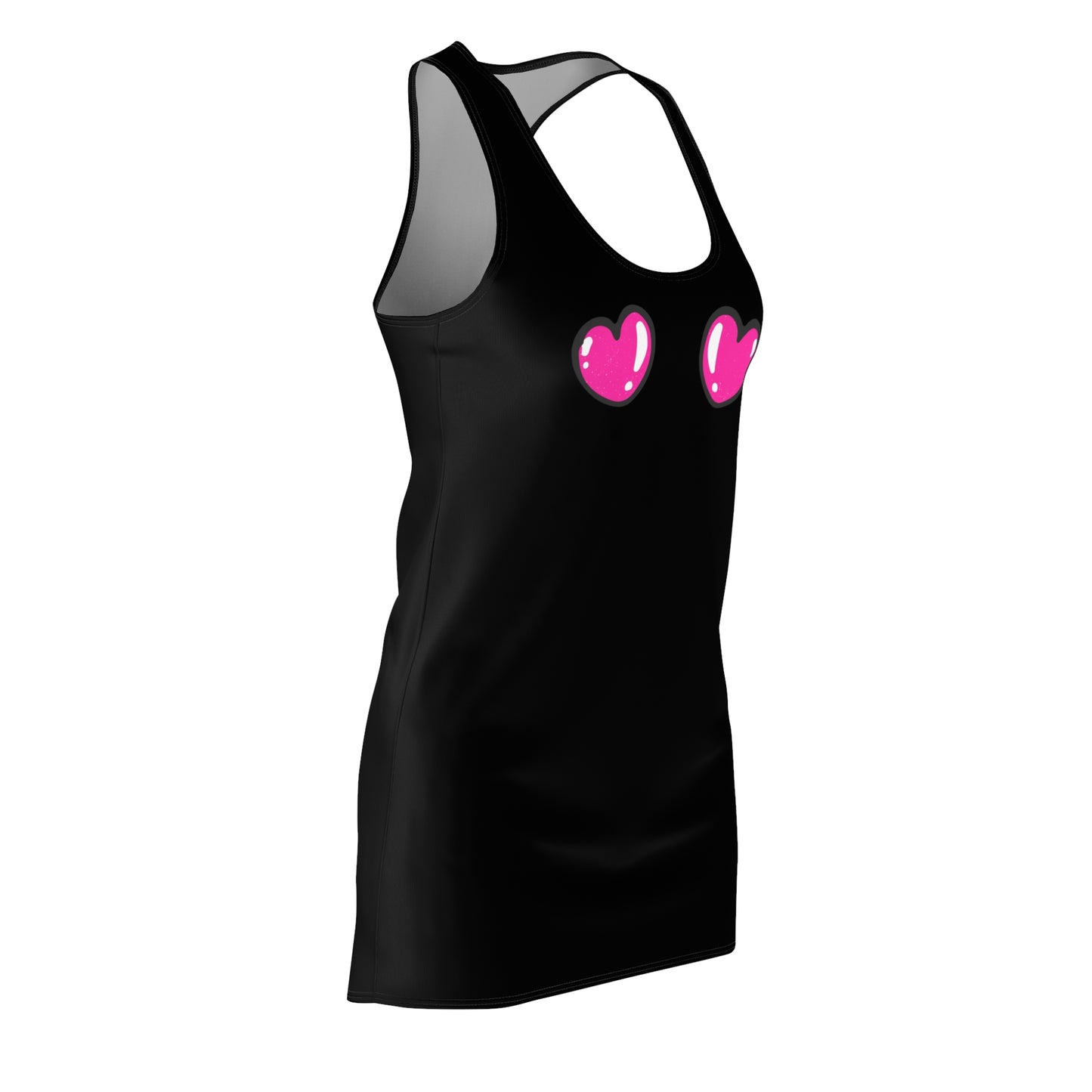Schwarzes Racerback Kleid mit pinken Comic Herzen