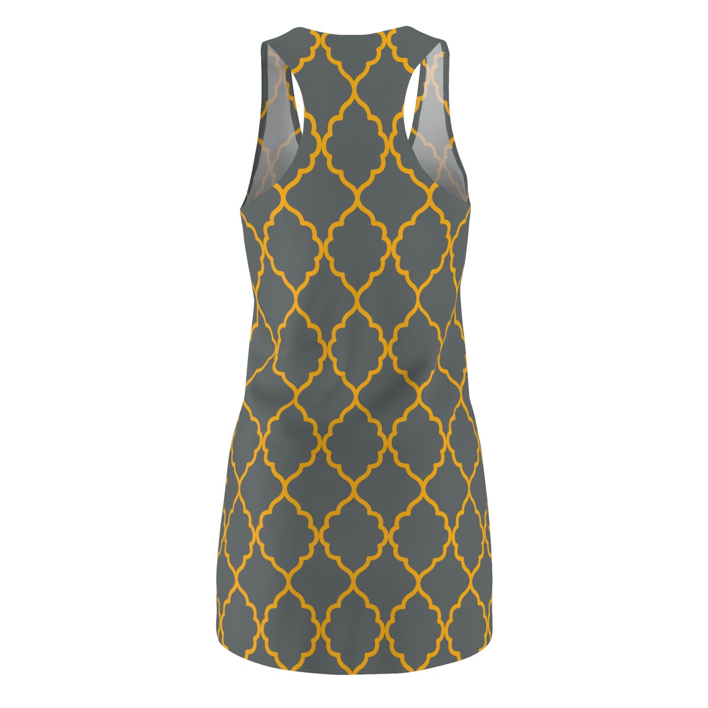 Dunkel graues Racerback Kleid mit goldenem Ornamentmuster