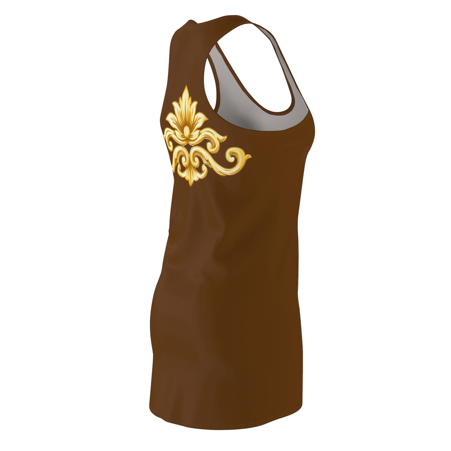 Elegant Baroque Damenkleid | Gold Ornament Racerback Kleid