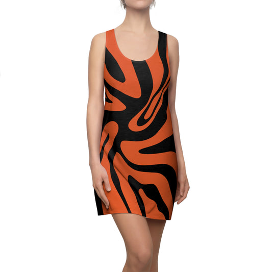 Schwarz Damen Kleid Swirl Muster Racerback Sommer Bohemian Beach