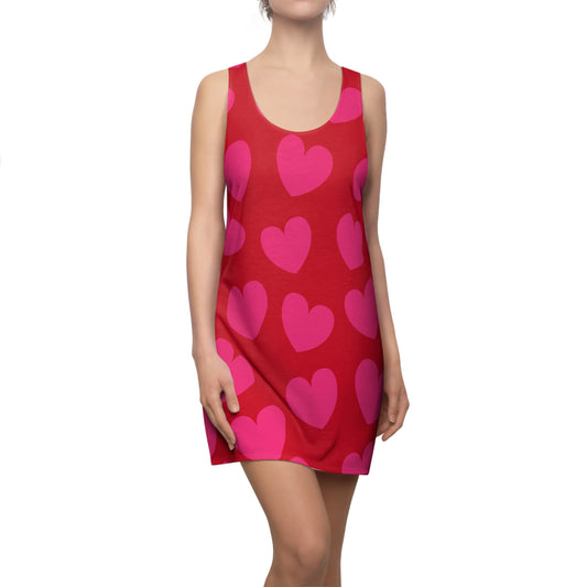 Rotes Damen Kleid Pink Herz Print Racerback Sommer Casual