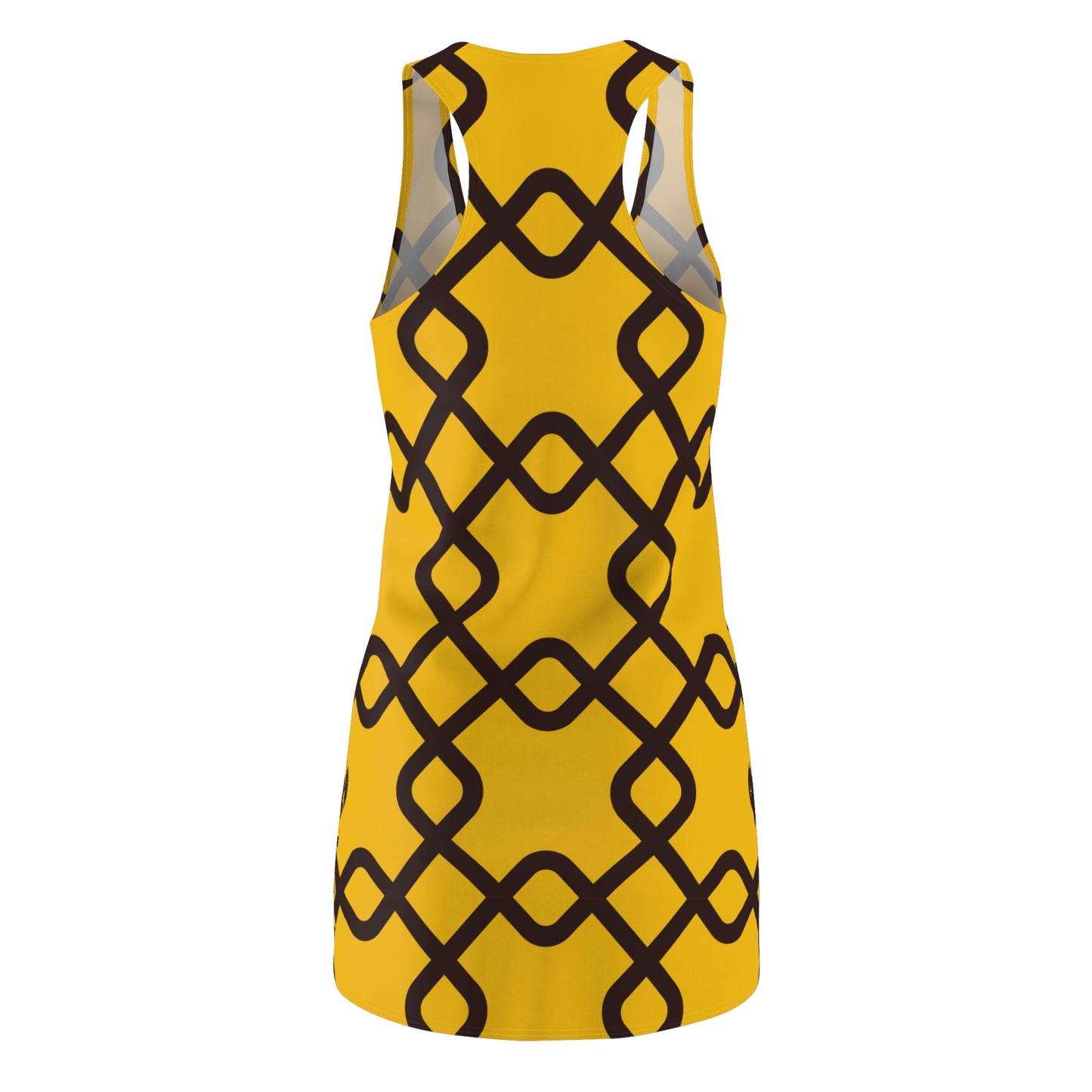 Damen Racerback Kleid gelb mit schwarzem Muster – Sommer Freizeitkleid